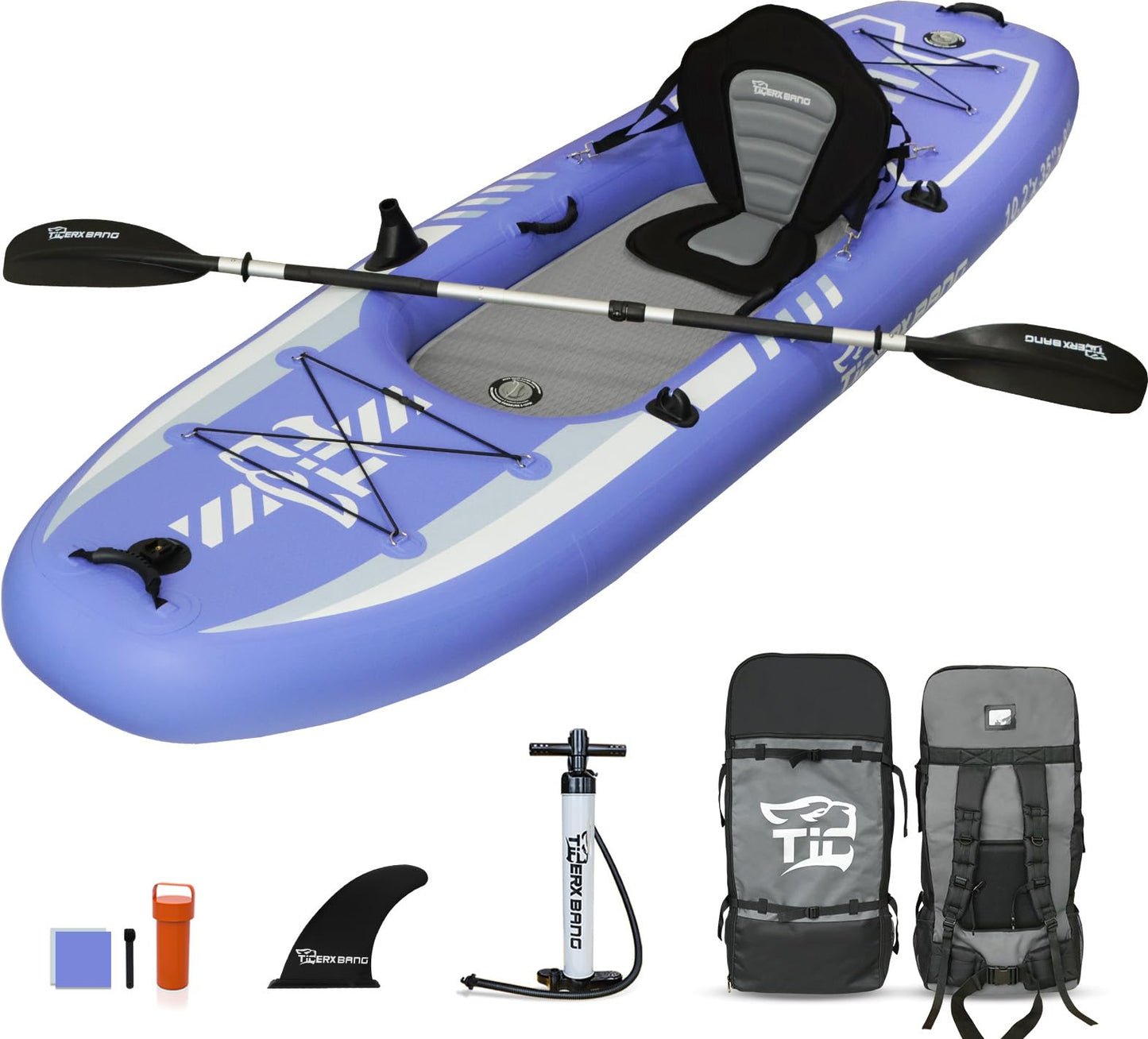 TIGERXBANG 10.2'x35''x8'' Inflatable Kayak with Detachable Seat, SUP-Kayak Set Includes Hand Pump/Aluminum Oar/Backpack, Inflatable Boat for Adults/Youth | for Fishing, Touring-Purple