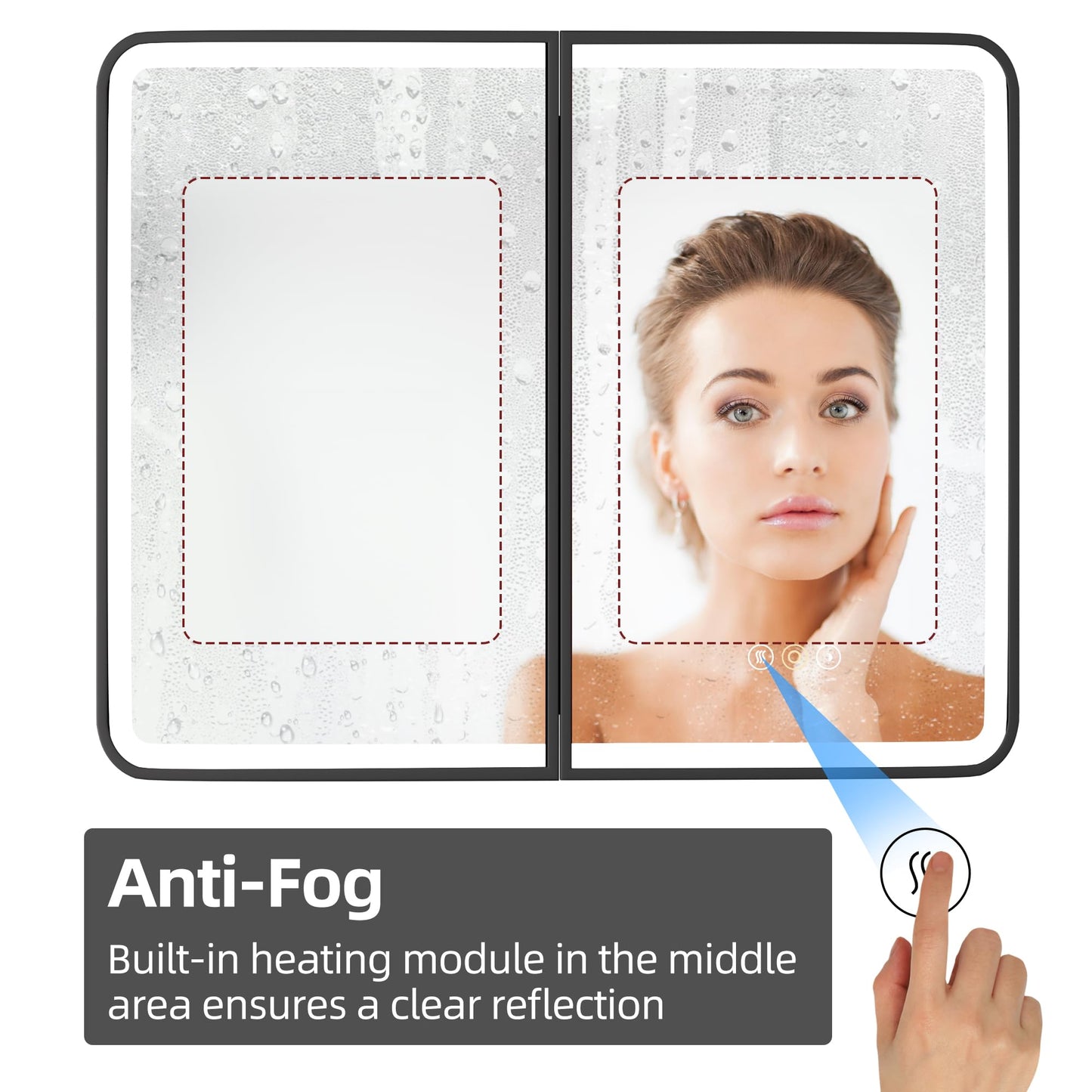 HBEZON 36 x 30 Inch Recessed Medicine Cabinet Mirror with Lights, Wall Mounted LED Bathroom Mirror Cabinet, Dimmable, Anti-Fog, Memory Function, 3 Color Modes, Adjustable Shelf, ETL Certified, Black