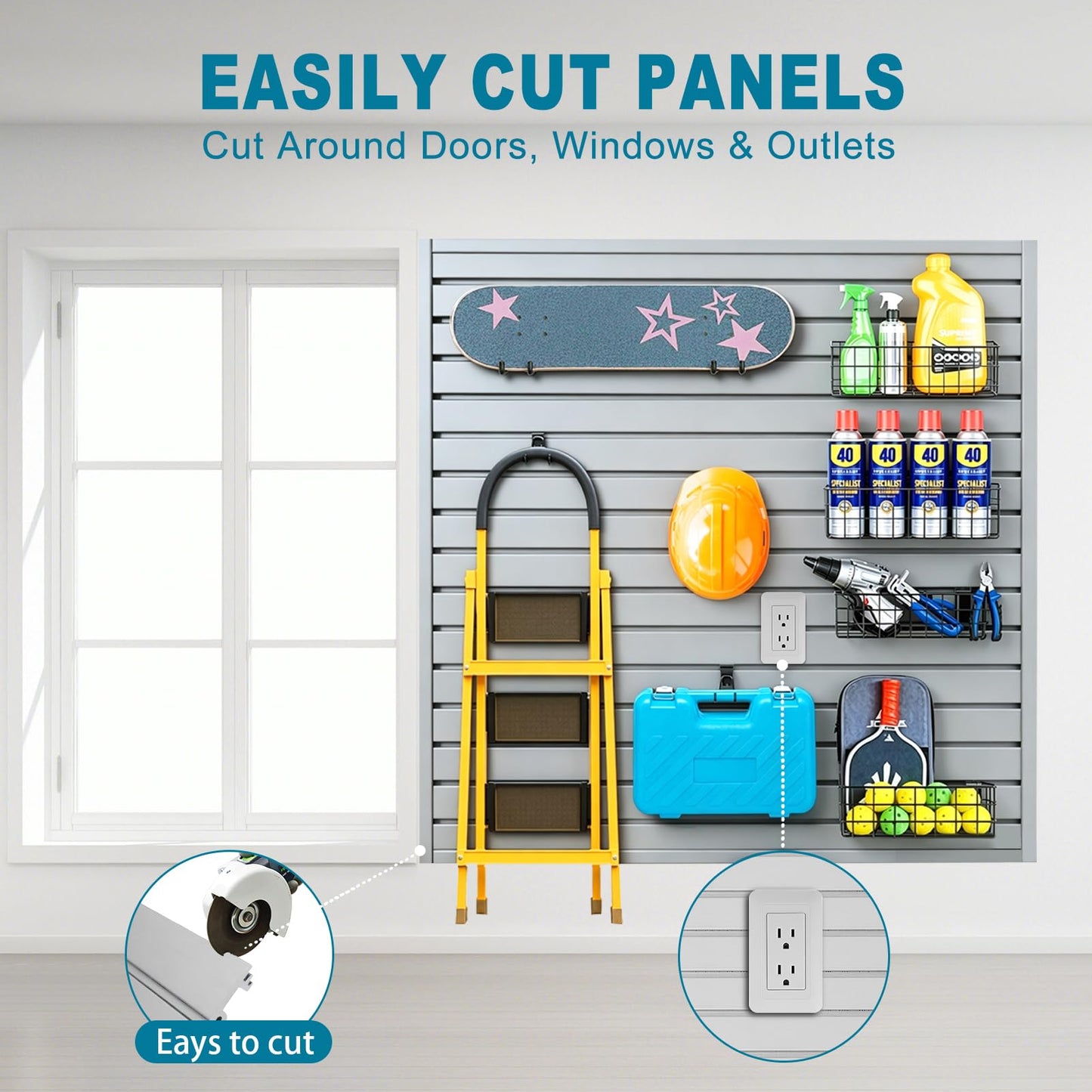 Dmprosel PVC Slat Wall Paneling 4x8 ft, Gray Slatwall Panel for Garage Organization Storage System, Garage Wall Organizer, Waterproof Slat Board for Bathroom, Laundry Room, Garden Tool