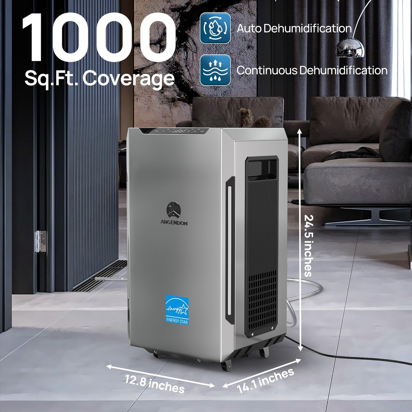 ARGENDON 70 PPD Energy Star Dehumidifier for Basement, Commercial Dehumidifier with Pump and Drain Hose - High-Capacity Moisture and Humidity Control for Homes, Industrial Use, and Large Space