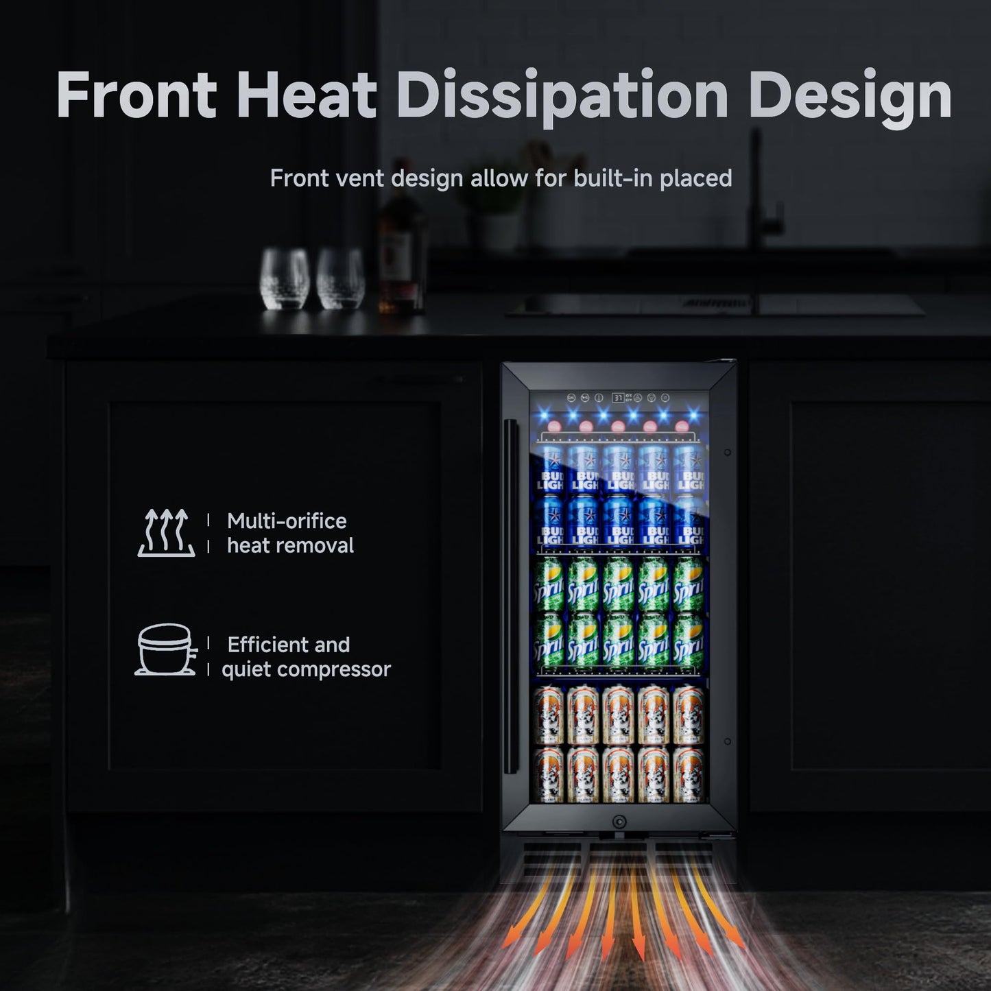 ICEVIVAL 15 Inch Under Counter Beverage Refrigerator, 130 Cans Large Capacity Beverage Fridge, Buit-In or Freestanding Drink Cooler with Glass Door & Adjustable Shelves, for Home, Office, Bar (Black)