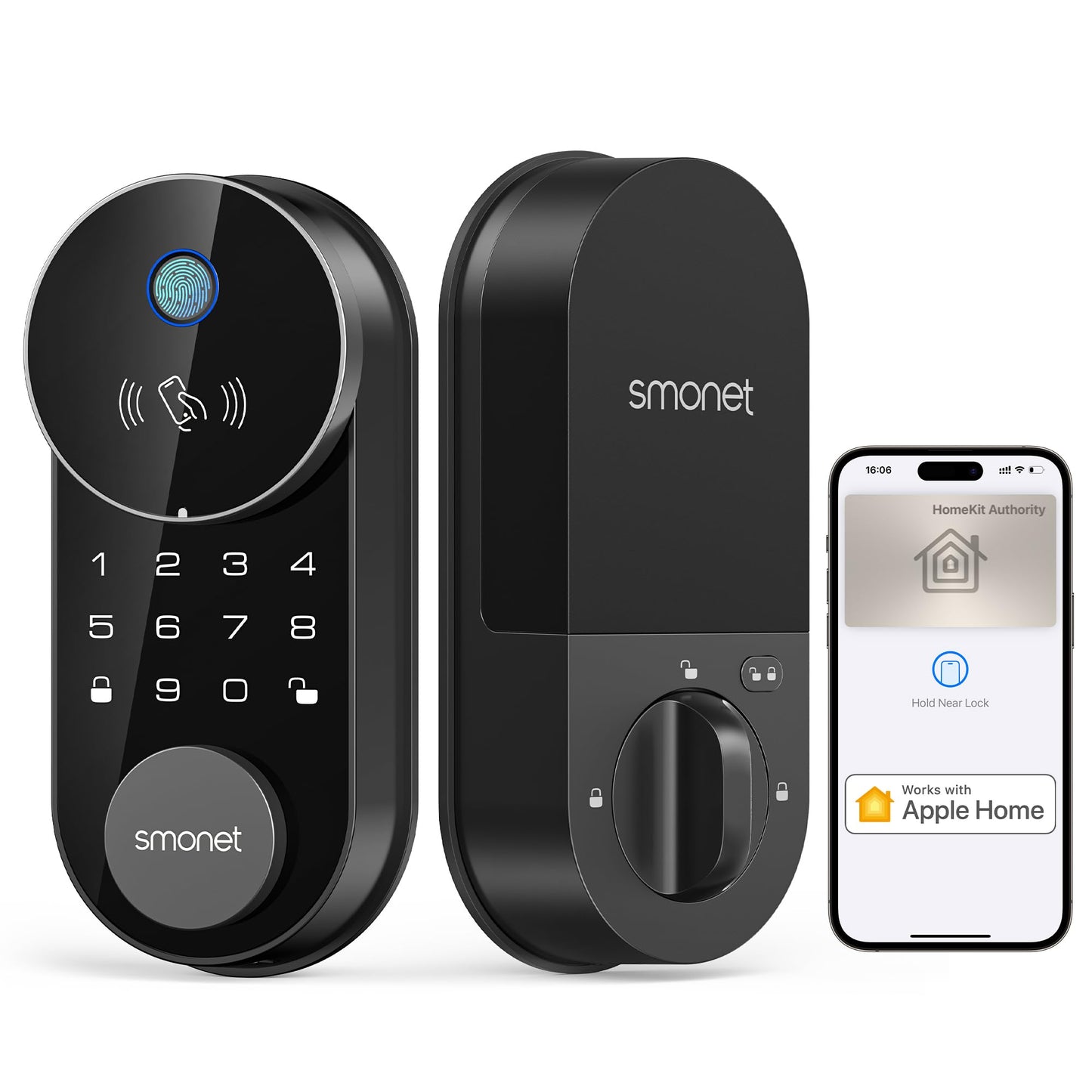 Smart Lock AH1, SMONET Fingerprint Keyless Entry Door Lock with Apple Home Key, WiFi Front Door Deadbolt Touchscreen Keypad with App Remote Control Supports Apple HomeKit, Alexa, Google Assistant