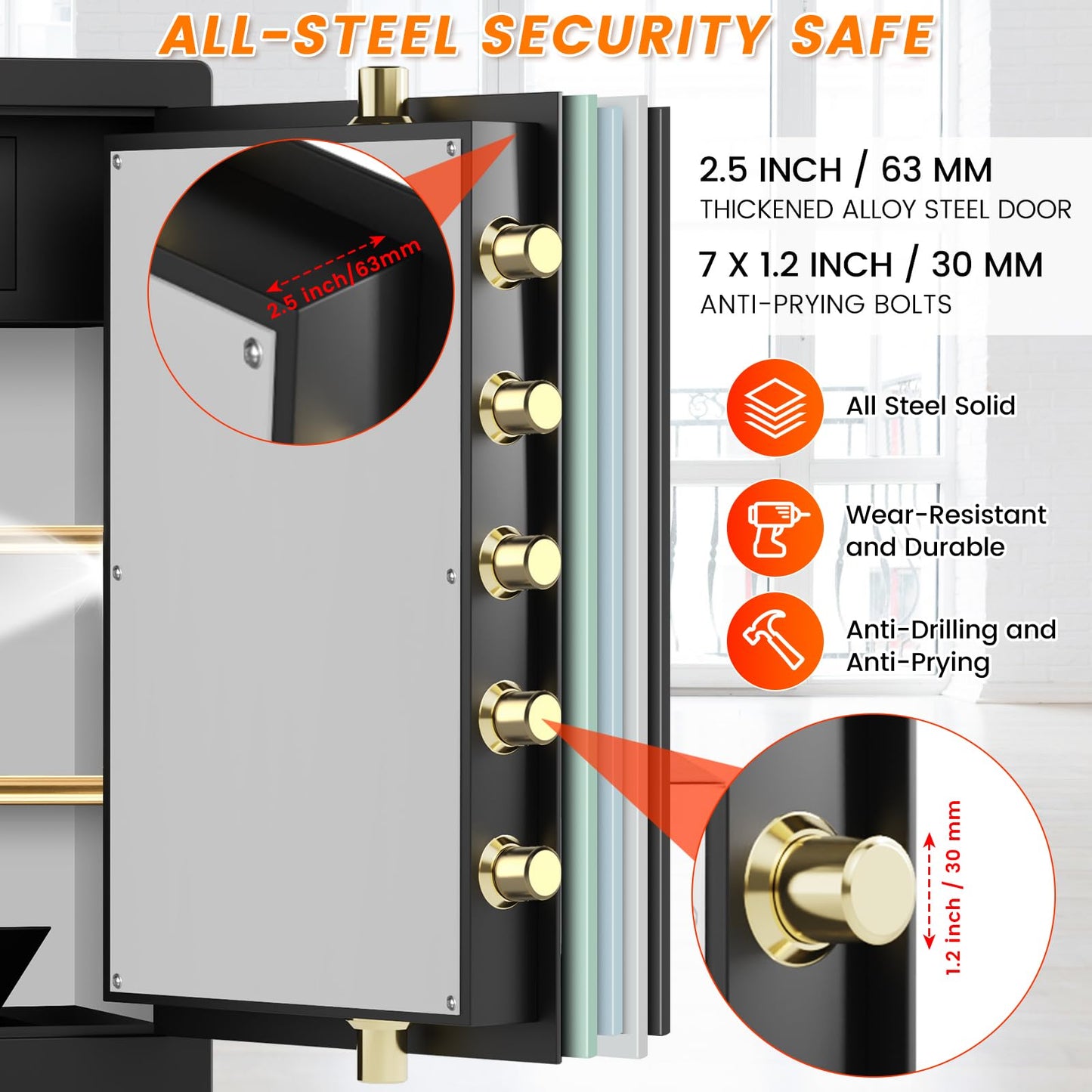 83LBS Fireproof Safe Box with Hidden Lock Box, 31.5''H Large Document Safe with Fireproof Waterproof Bag, Anti-Theft Dual Alarm, Digital Security Safe for Home Business, Wider Deeper Design