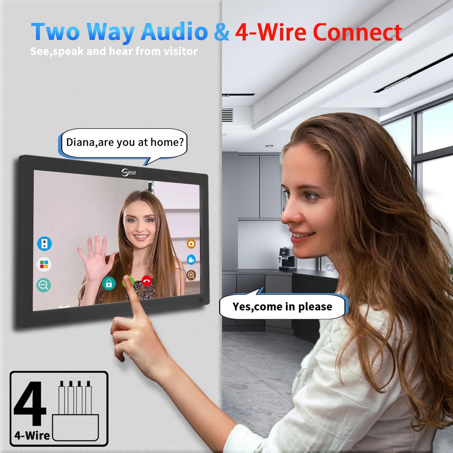Wired Video Doorbell Apartment Intercom System,4 Family Units 10 Inch Touch Monitor,3 in 1 Unlocking,Dual Way Intercom Motion Detection Tuya for Villa Home (1 Doorbell(b)+ 4 Monitor(b))