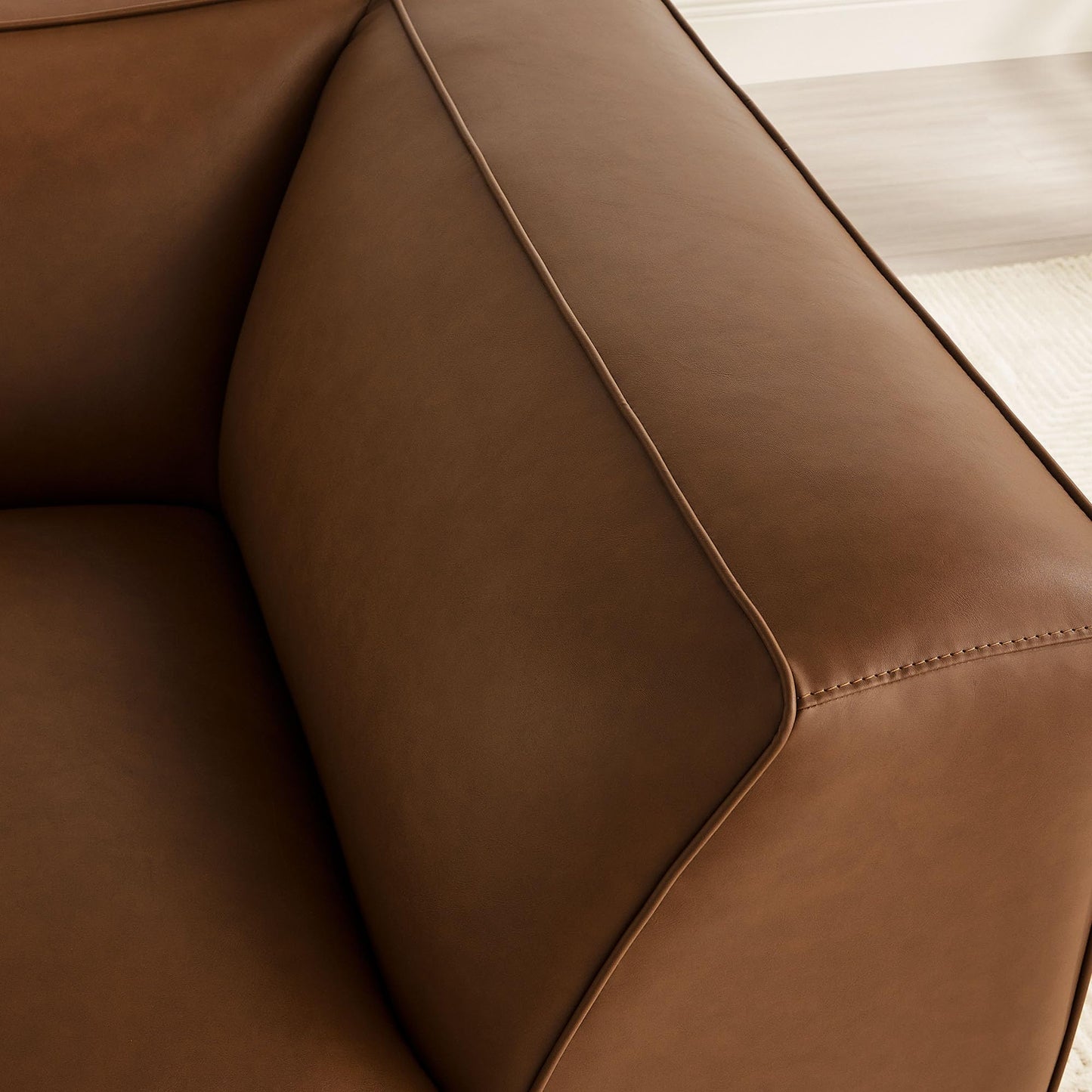 Modway Auren Vegan Leather Corner Modular Chair in Coffee - Mid Century Modern Faux Leather Corner Sectional Couch - Living Room Armless PU Leather Single Sofa Chair