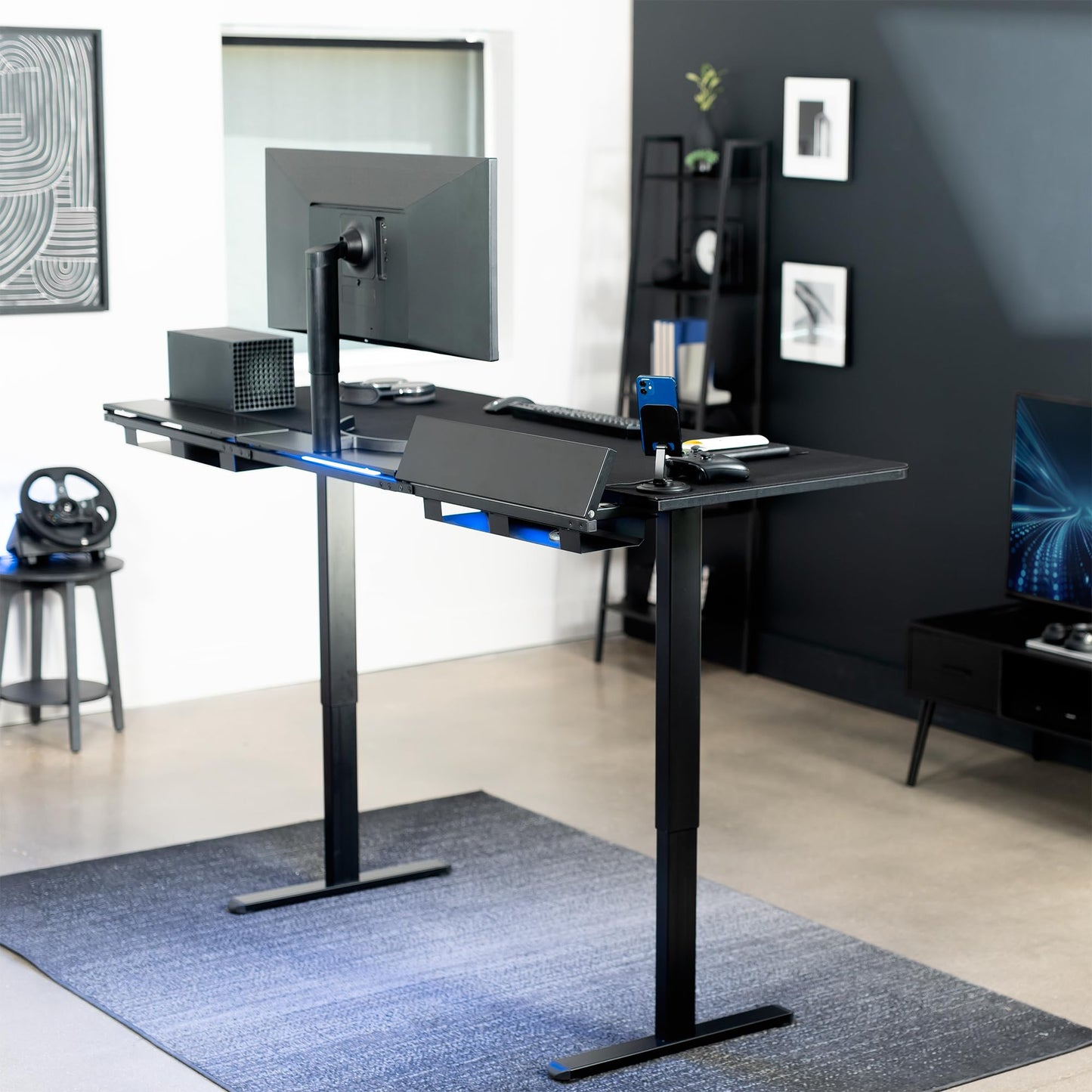 VIVO Electric 71 x 30 in Standing Adjustable Gaming Desk with Hidden Cable Trays, Full-Size Mouse Pad, Holds 220 lbs, Black Top Black Frame, DESK-KIT-1B6-P3B-71