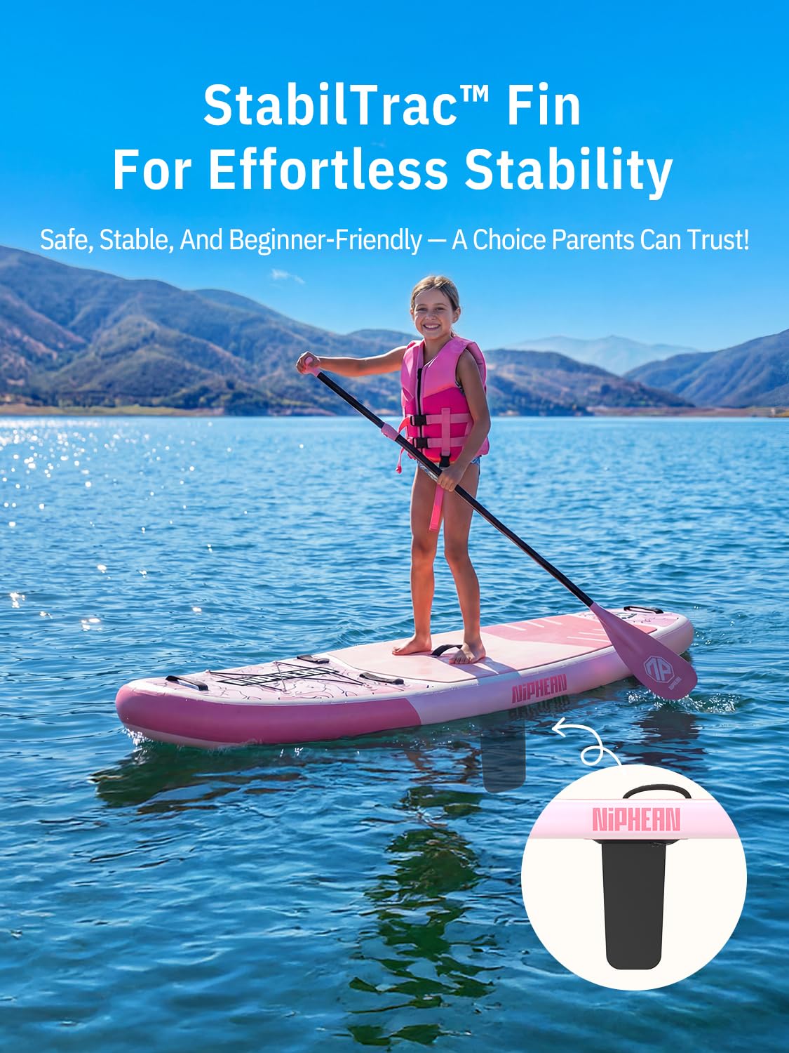 Niphean（Ultra-Light）Inflatable Paddle Board with StabilTrac Fin and Durable SUP Accessories, 10' Stand Up Paddle Boards for Adults & Youth, Versatile Yoga Paddle Board, Gift Ideas-Blush Unicorn - Kids