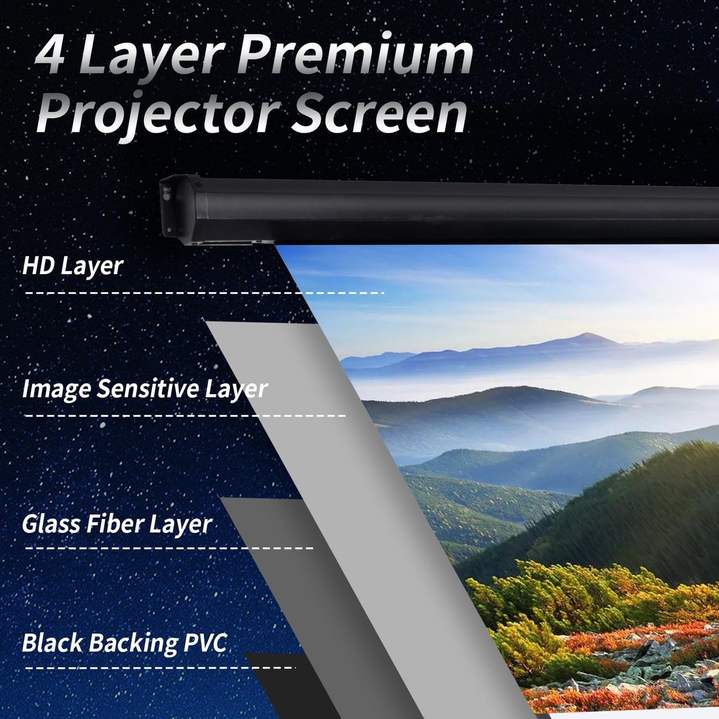 120 Inch Projector Screen Motorized 4:3 HD Electric Rising Projector Screen Pull Down with Remote, Black Automatic Projection Screens Retractable Wall Mount Ceiling Movie Screens Outdoor Indoor