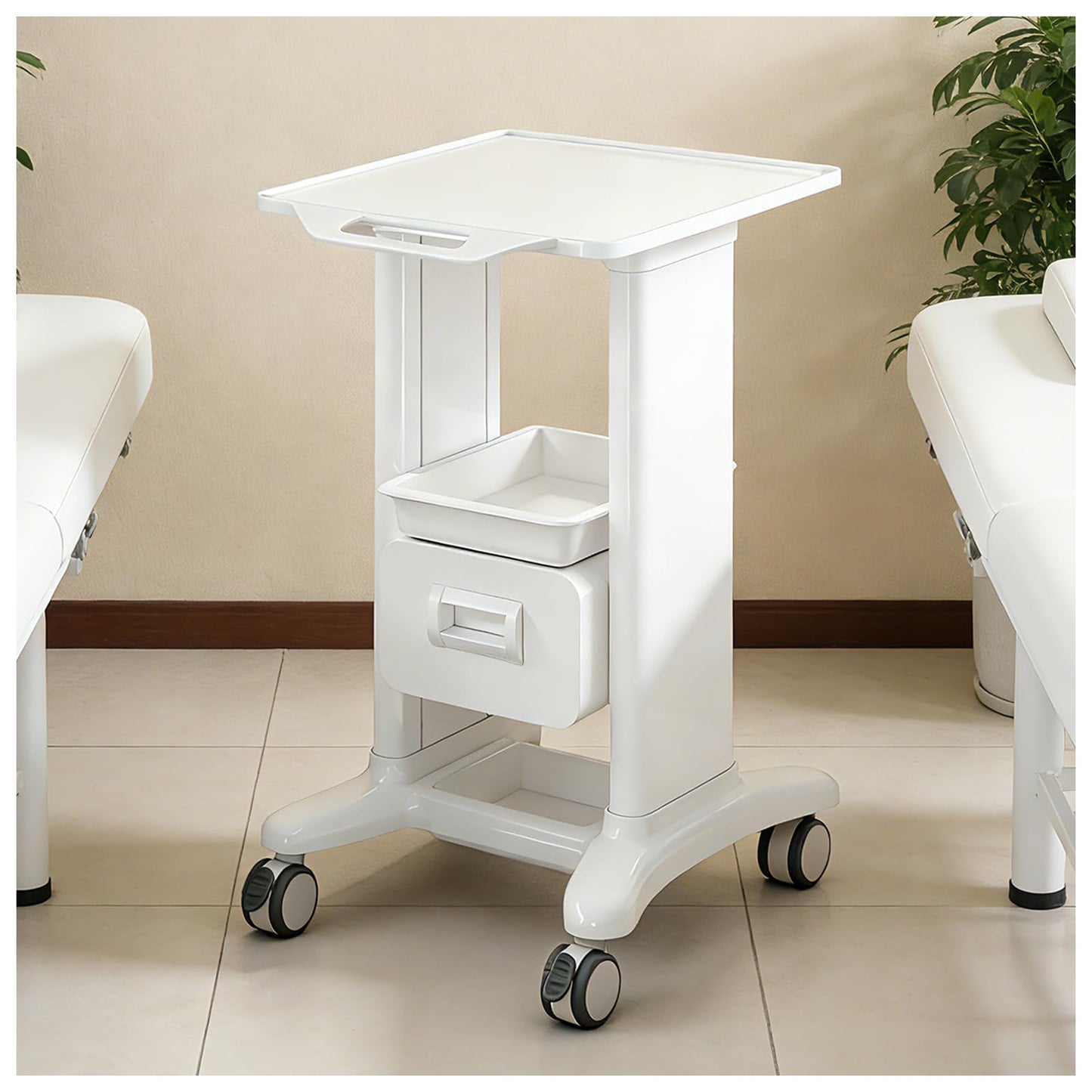 Medical Trolley Cart Mobile with Drawers, Hospital Ultrasound Cart with 4 Silent Swivel Wheels, Portable Medical Trolley Carts, 225 LBS Load, for Beauty, Salon, Clinic and Lab (White, Single Drawer)