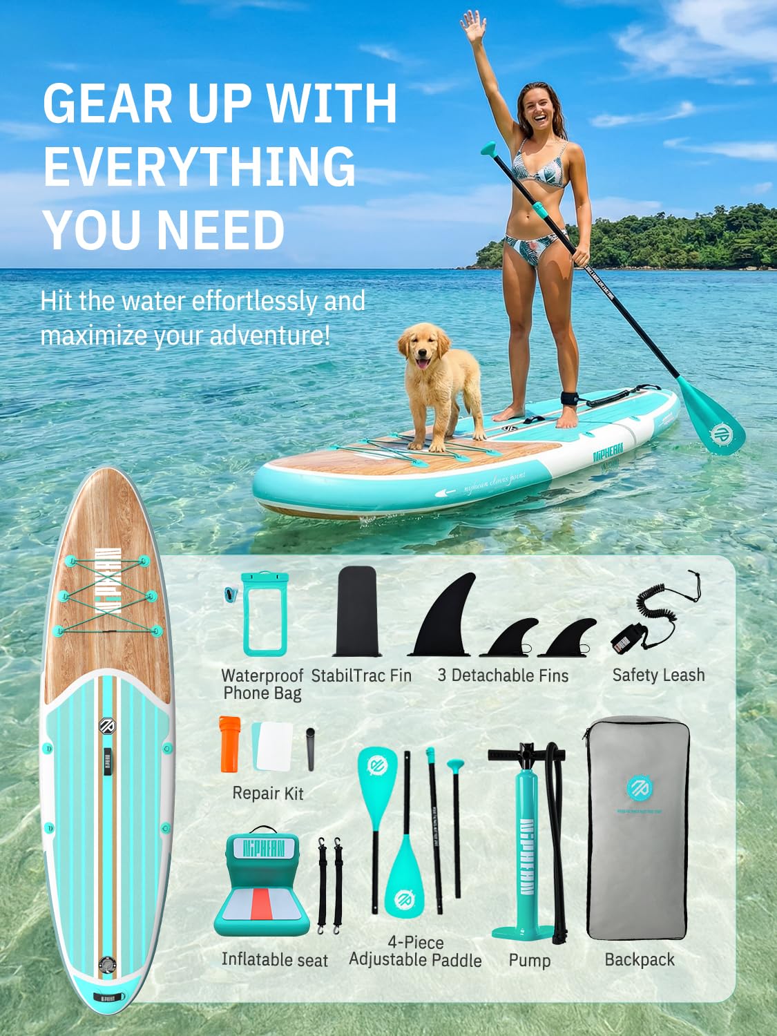 Niphean Paddle Board with Seat, 10’6’’ Paddleboard Inflatable Paddle Board with Seat Anti-Slip EVA Deck and StabilTrac Fin, Inflatable Paddle Boards for Adults & Youth of All Skill Levels