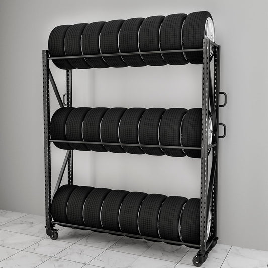 ZUIWAN Large 83" H 3-Tier Rolling Tire Rack for Garage - Heavy Duty 2200LBS Capacity Adjustable Metal Tire Storage Rack with 4 Self-Locking Casters