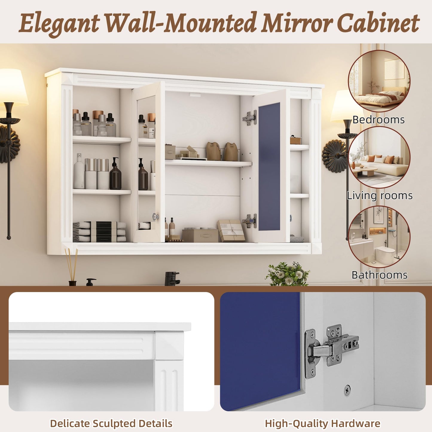 Merax Bathroom Medicine Cabinet with Mirror Door & Adjustable Shelf, 48" x 28" Wall Mounted Bathroom Storage Cabinet with Mirror, Over The Toilet