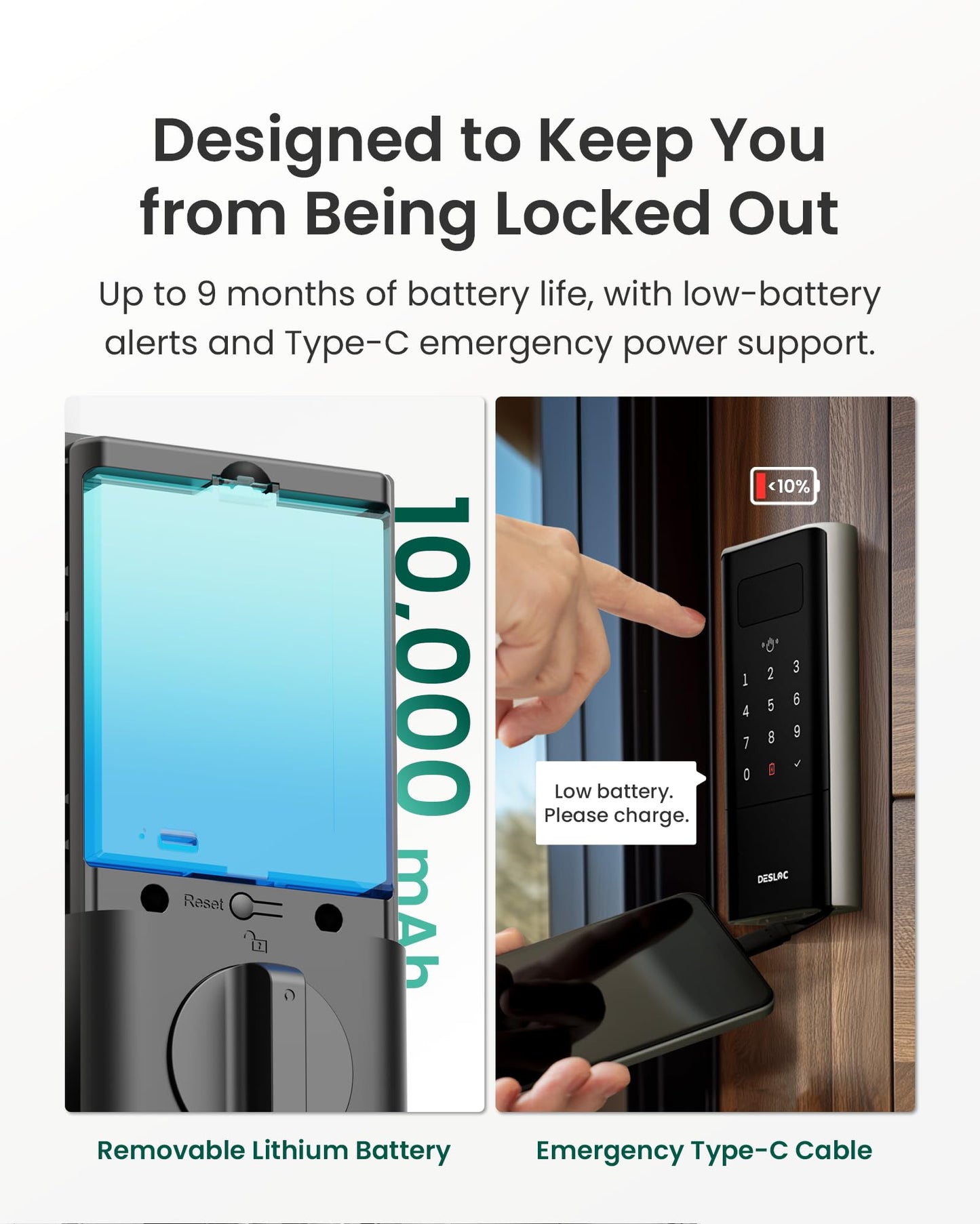 DESLOC Smart Lock K140 Plus with Palm Vein Recognition, Keyless Entry Door Lock with Keypad Deadbolt, App Control, Auto Lock Digital Door Lock for Front Door with Mechanical Key Backup, Black