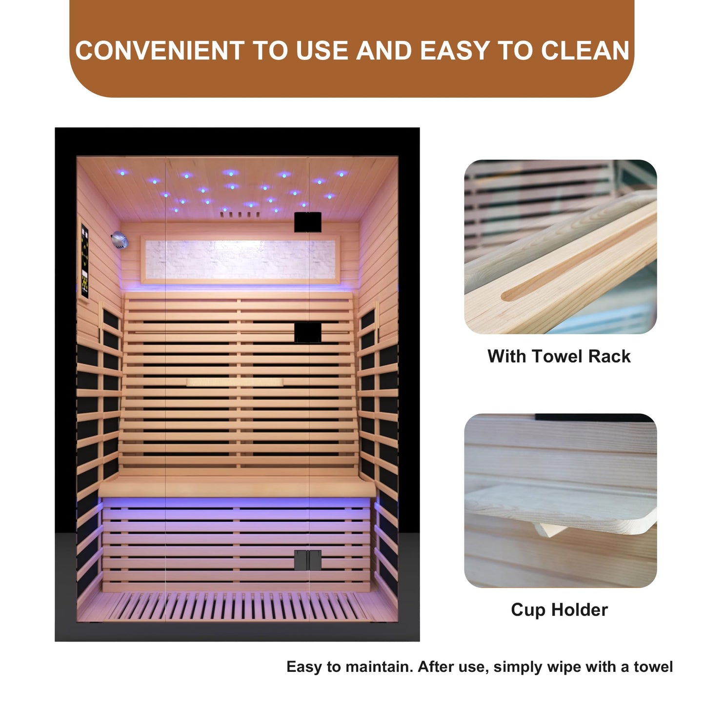 HOSAUNA Sauna 2 Person Far Infrared Sauna Home Canadian Hemlock Indoor 2160W Low-EMF Dry Saunas with Oxygen Bar, 21 Full Stars in 7 Color Remedies, Control Panel, Speakers (53.1 * 47.2 * 74.8 in)