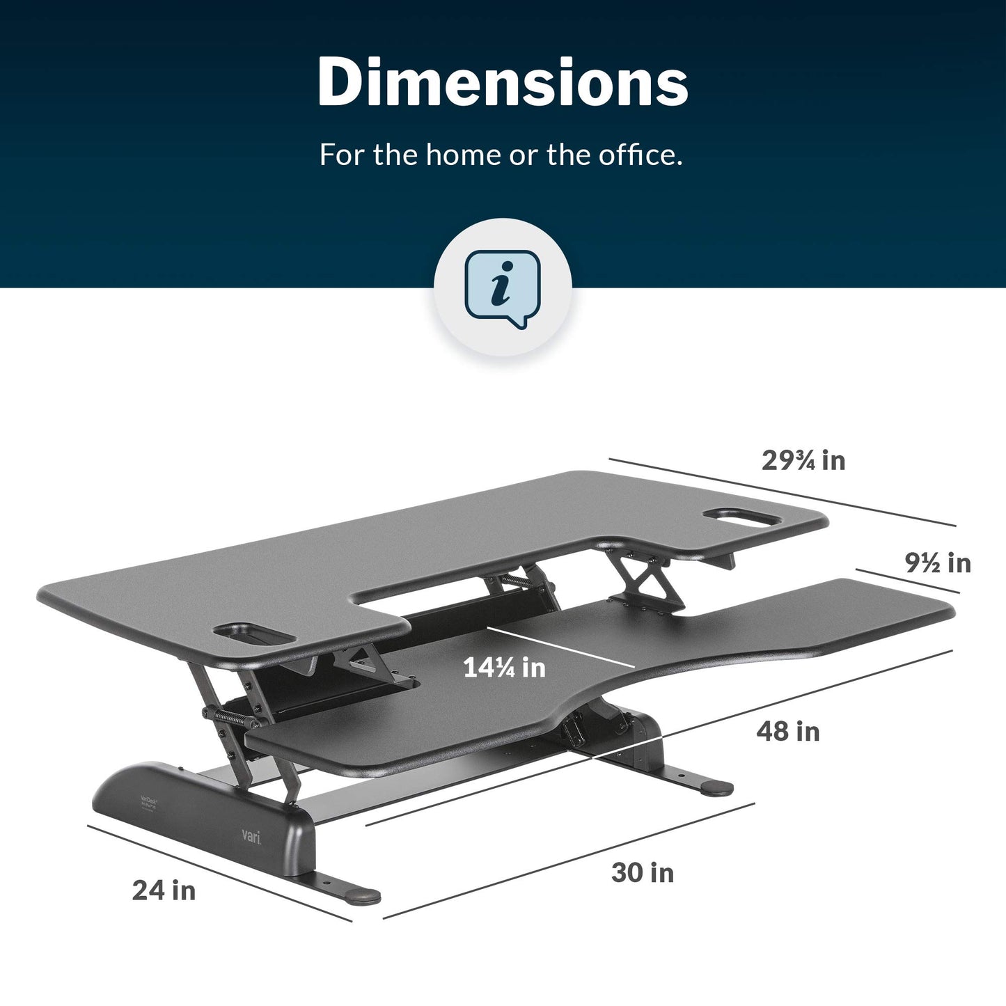 Vari VariDesk Pro Plus 48 - Adjustable Desk Converter with 11 Height Settings - Laptop Sit Stand Desk Riser for Home Office, Table Tops, Workspace - Fully Assembled with Spring Loaded Lift - Black