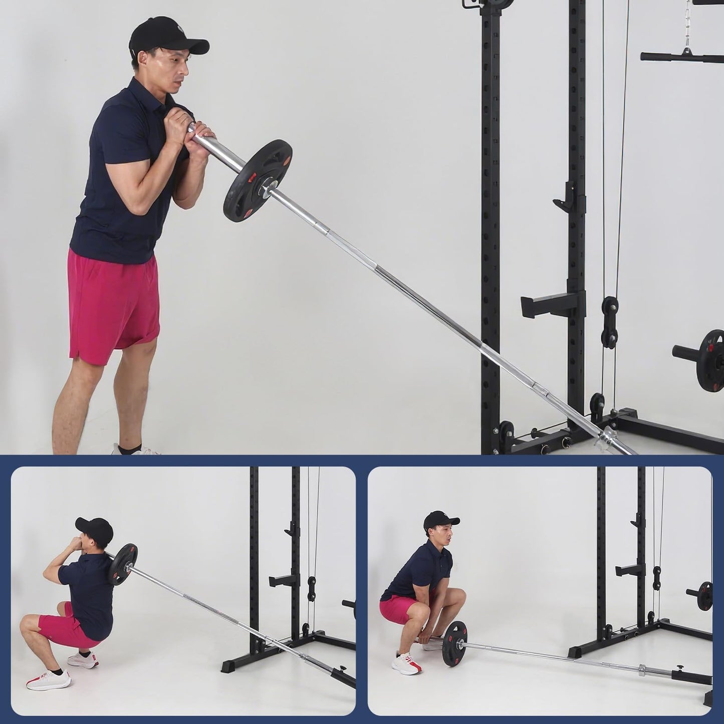 GarveeLife Power Cage,2000LBS All in One Squat Power Rack with Dual Pulley Cable Crossover System,Heavy-Duty Steel Construction Squat Rack for Strength Training