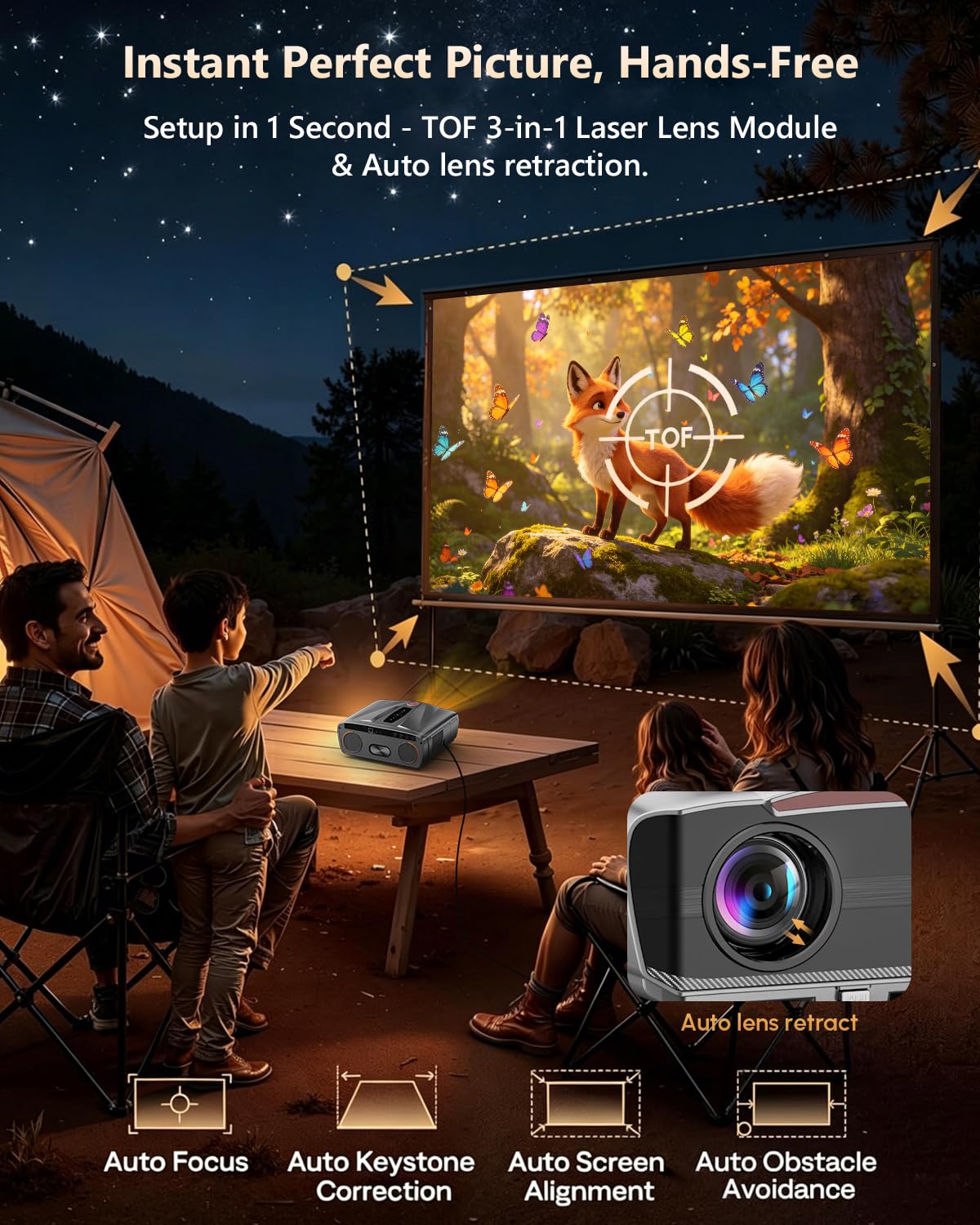 Daylight Projector 4K Ultra HD 2300 High ANSI Smart Home Theater with WiFi 6, Bluetooth, NFC, Streaming Apps, Bright Daytime Proyector, HDR10+, Auto Focus, HDMI 2.1 ARC USB for Movie Video Gaming