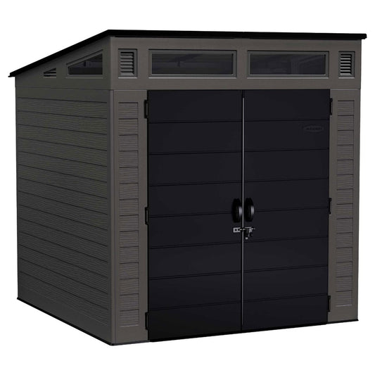 Suncast Modern Outdoor Storage Shed, 200 cu. ft. Peppercorn Resin Shed for Lawn Mower, Bikes, Utility Tools, Patio, & Yard. Weatherproof & Lockable Modern Sheds & Outdoor Storage, Made in USA