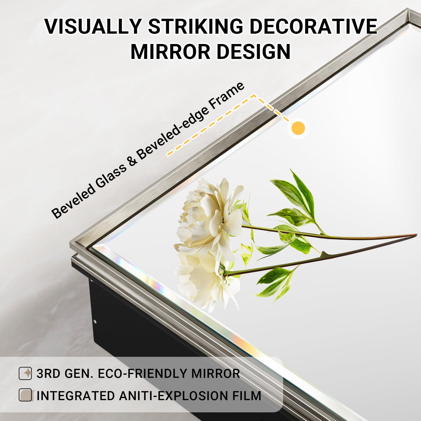 QueenFun 16x26 Pre-Assembled Bathroom Medicine Cabinet Mirror, Surface or Recessed Brushed Nickel Medicine Cabinet with Mirror & Rustproof Aluminum Frame, Beveled Bathroom Vanity Mirror with Storage