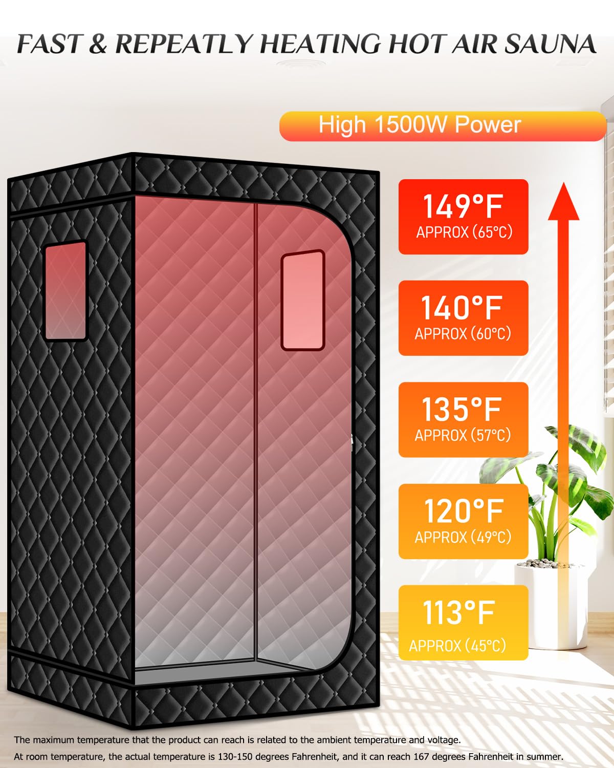 Smartmak Portable Sauna with Infrared 660nm Red Light Therapy Lamp for Home Relaxation, Personal Large Full Size Sauna Spa Tent, 1500W High Power Hot Air Saunas, Folding Chair Indoor Use, 130–150°F