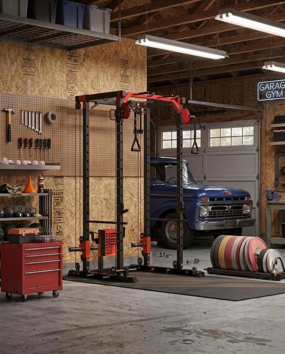 Power Cage, Power Rack with Cable Crossover System, 2000LBS Squat Rack with LAT Pull Down System, Workout Cage with Pulley System for Fitness Home Gym Strength Training