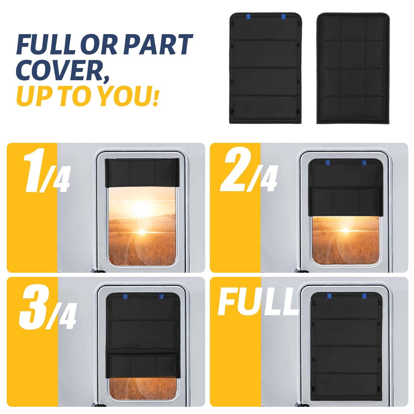 funomo 2 Pack RV Door Window Shade - Blackout Cover, UV Protection, Waterproof Thickened Oxford Fabric, 25inL x 16inW, Black
