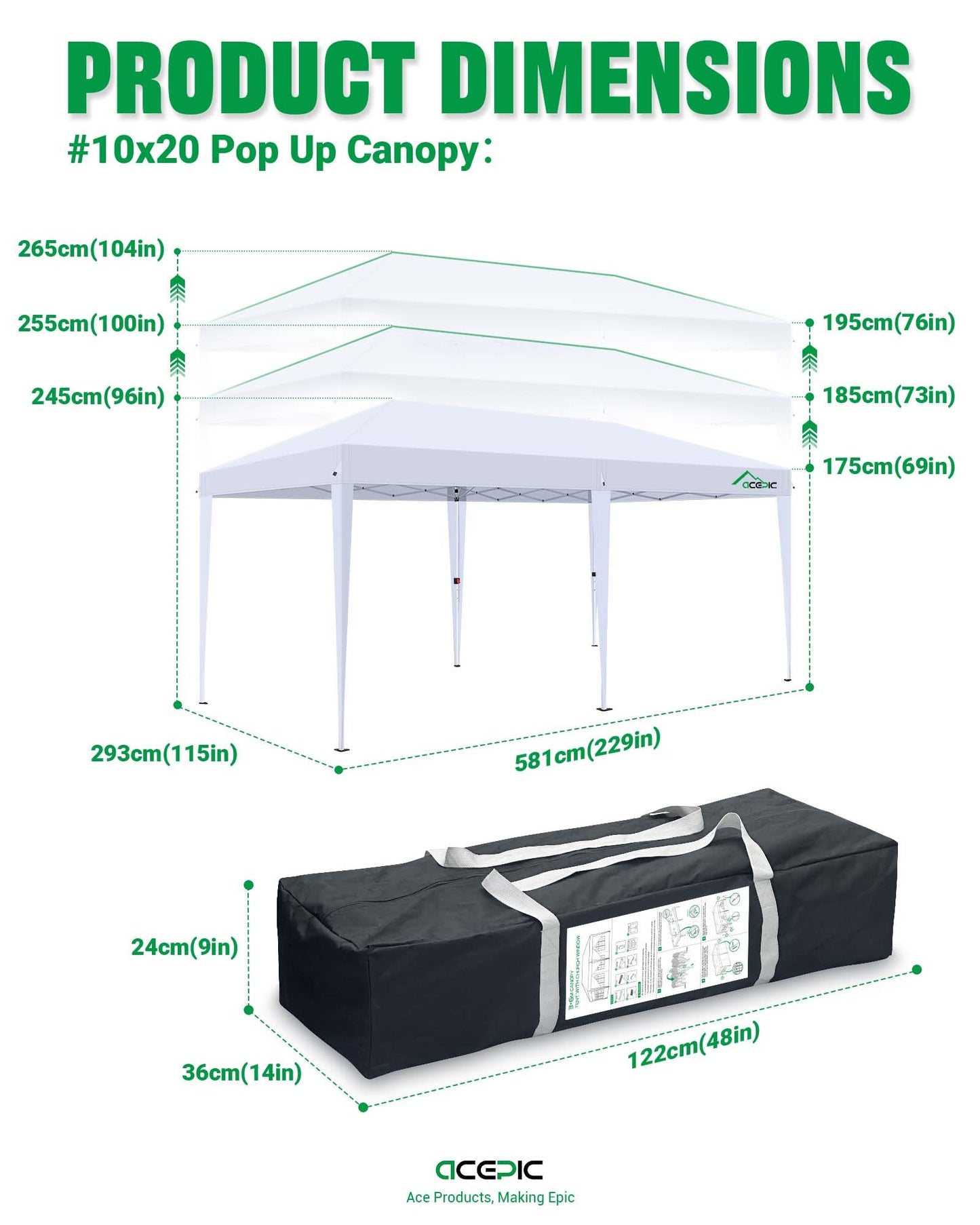 Acepic 10x20 Pop Up Canopy Tent with 6 Removable Sidewalls, One-Push Center Lock Design, Commercial Grade Waterproof Party Gazebo, UV Protection Outdoor Event Shelter with Church Windows, White
