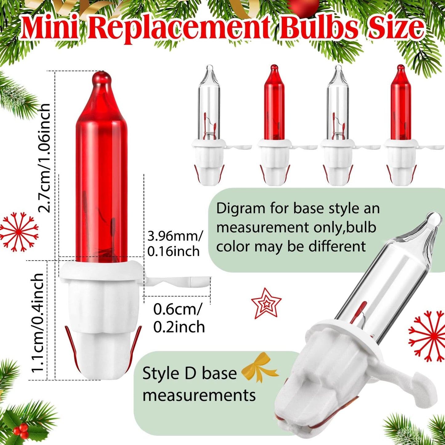 Mudder Christmas Tree Light Bulbs 200 Count Mini Incandescent 2.5V White Base with Red White Bulbs