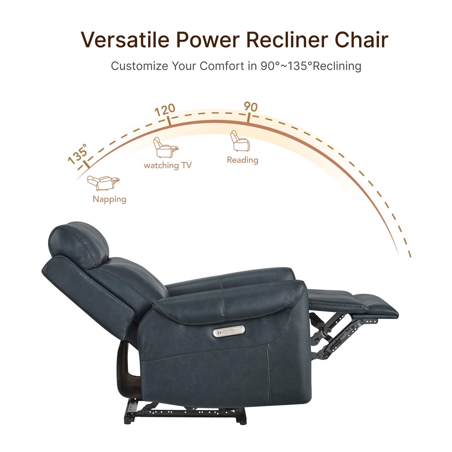 KISLOT Wall Hugger Recliner Chair for Adults, Faux Leather RV Recliner with USB Charging Ports Electric Power Reclining Sofa for Living Room Home Theater Seating Bedroom