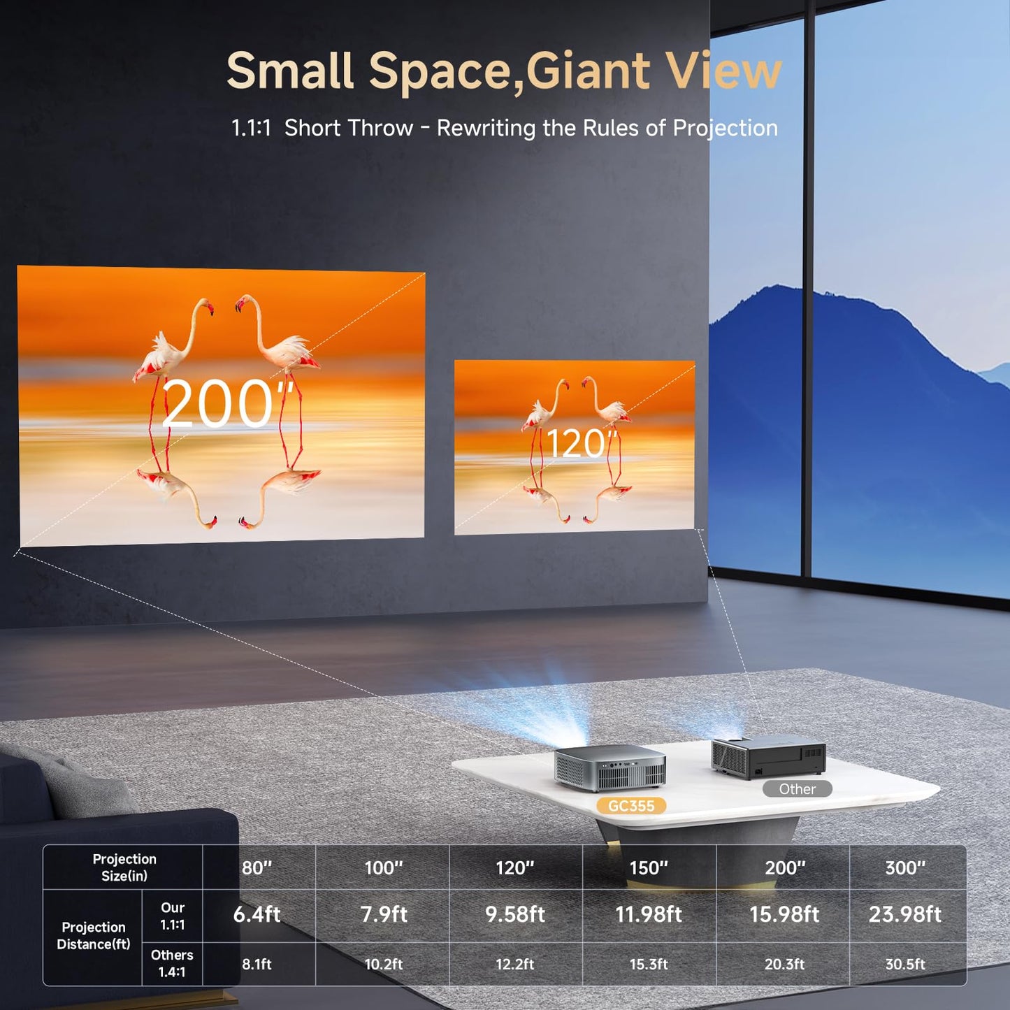 Short Throw Projector 4K with WiFi and Bluetooth,2000ANSI Auto Focus Keystone Smart Projector Built in Apps Dolby Audio Home Theater Movie Portable Outdoor Projector Ceiling Gunmetal