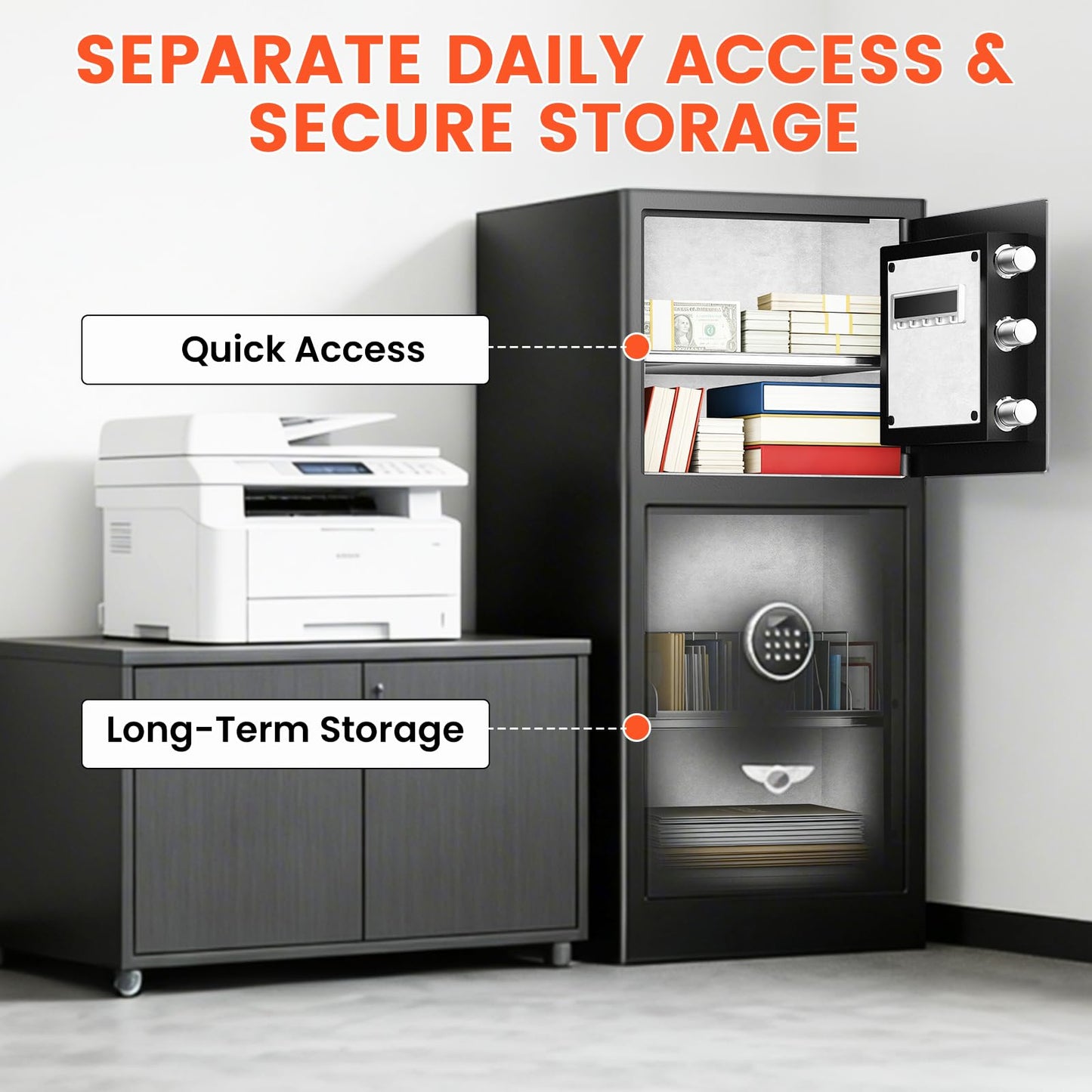 [𝟐𝟎𝟐𝟔 𝐍𝐞𝐰] 9.5 Cu Ft Extra Large Home Safe Fireproof Waterproof with [DOUBLE SAFES], Heavy Duty Digital Security Box with [Hidden Compartment], Fireproof Safe for Home Business Office USE