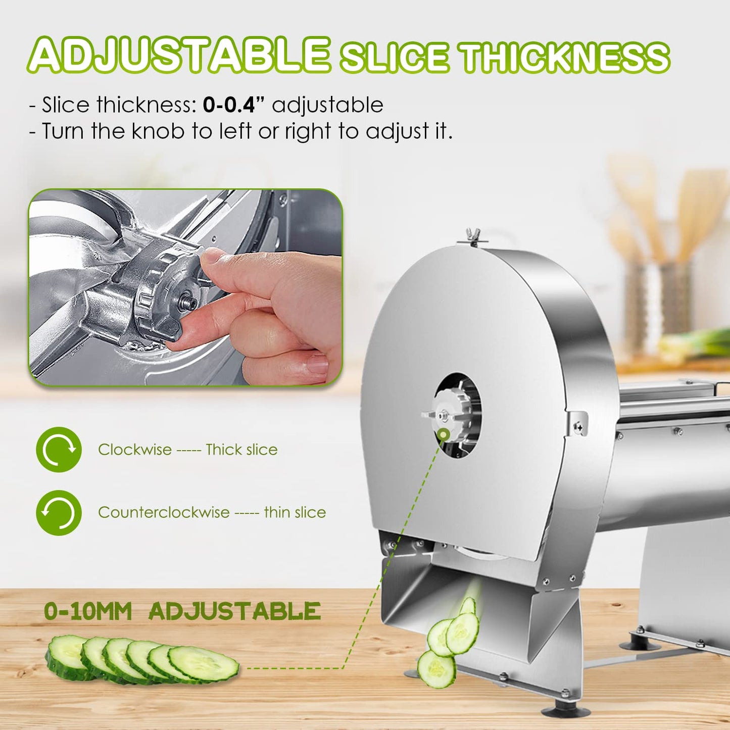 NEWTRY Electric Vegetable Slicer Commercial Fruit Slicer Machine 0-10mm (25/64inch) Thickness Adjustable Stainless Steel for Lemon Potato Onion 110V US