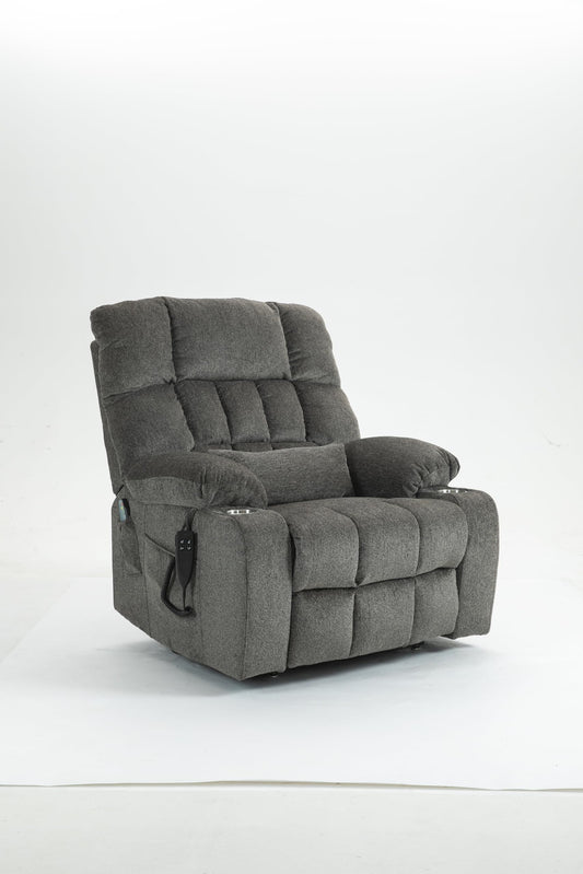 Oversized Power Lift Recliner Chair with Heat and Massage for Big and Tall Adults Electric Reclining Sofa with Dual Remote Cup Holders Side Pockets OKIN Motor, Gray