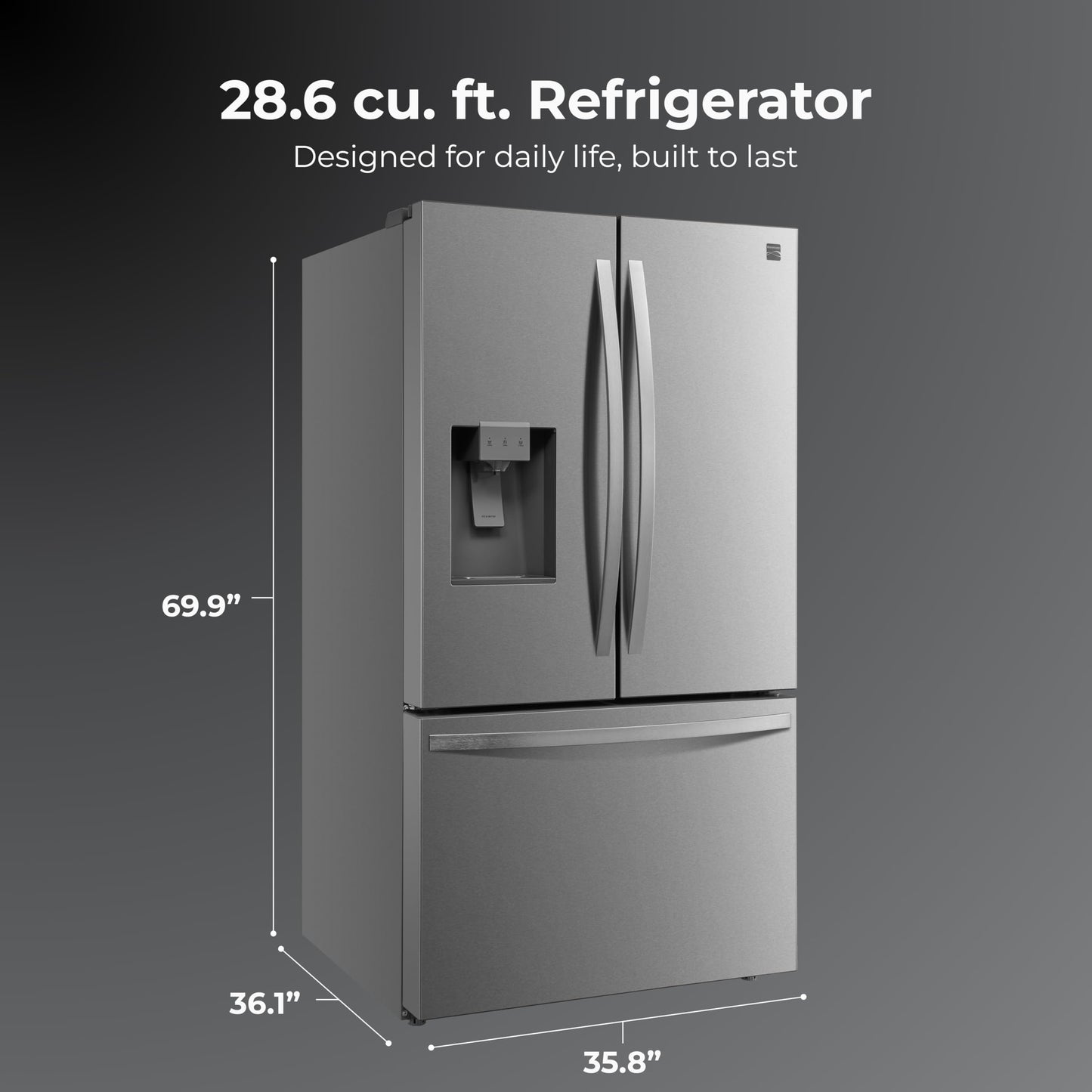 Kenmore 36" French Door Refrigerator with Freezer - Accela Chill, Adjustable Shelving, Dual Evaporator, ENERGY STAR Certified, 28.6 cu. ft. Capacity - Fingerprint Resistant Stainless Steel