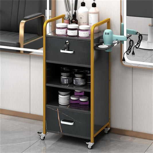 CUIYMXSC Salon Storage Cabinet, Versatile Salon Stations with Locking Drawers and 3 Hair Dryer Holder, Salon Storage Trolley Cart, Beauty Barber Salon Styling Station Organizer Equipment