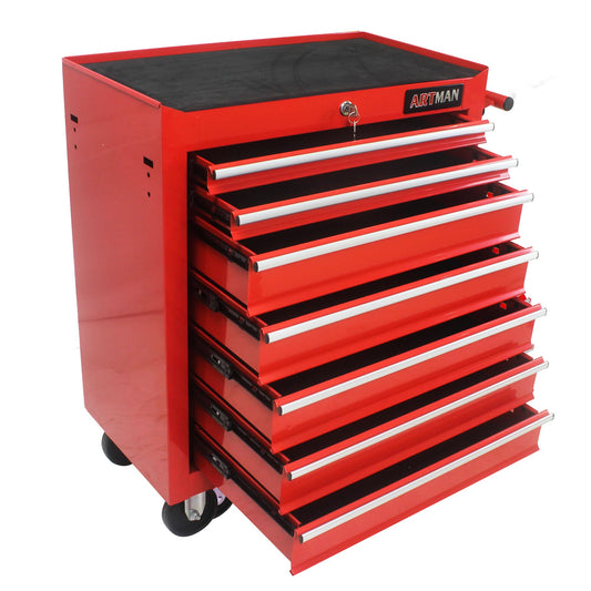 YOPTO Multifunctional Tool Cart with 7 Ball-Bearing Drawers,Portable Rolling Tool Chest W/ 4 Wheels,Key Locking and Pull Handle,for Garage,Warehouse,Workshop,Repair Shop,Red