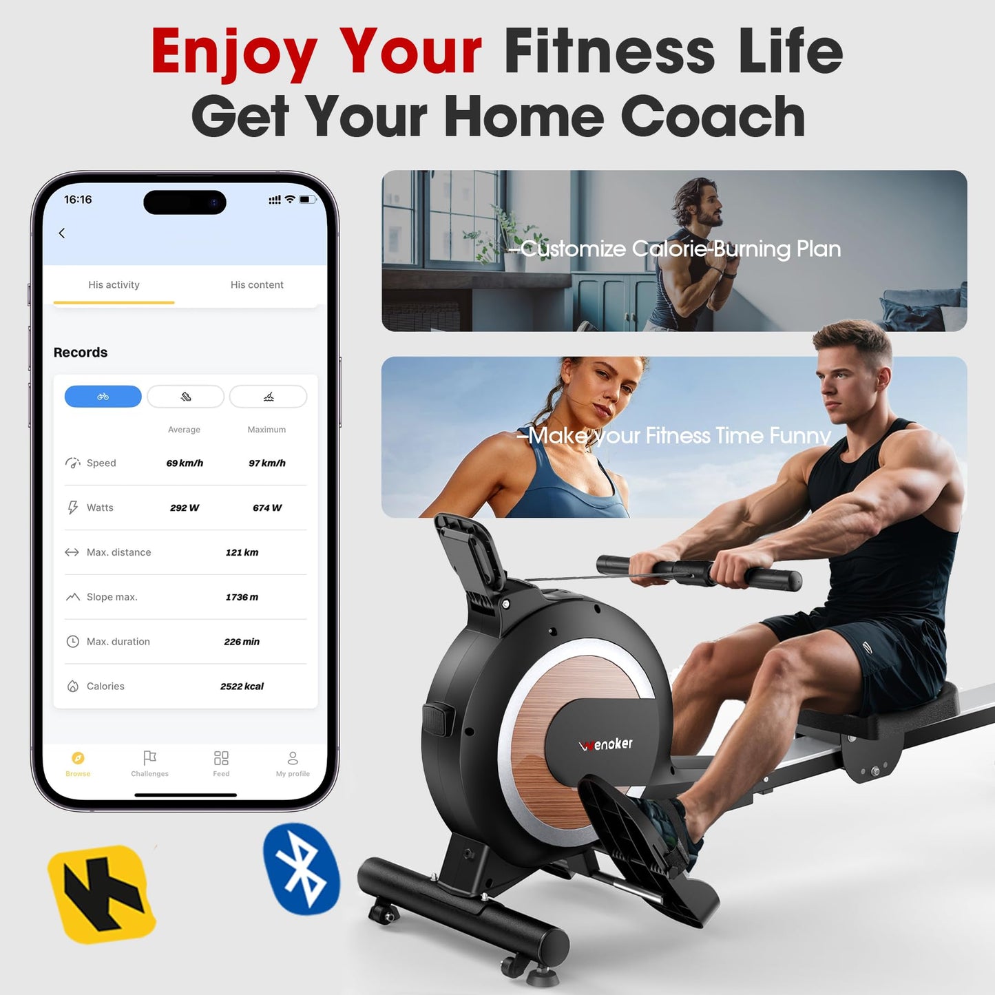 WENOKER Rowing Machine, Magnetic Rowing Machine for Home, Upgraded 32-Levels Quiet Resistance with Smart Electronic Knob, 350 LBS Weight Capacity, Compact Rower Machine Easy Assembly, App Supported