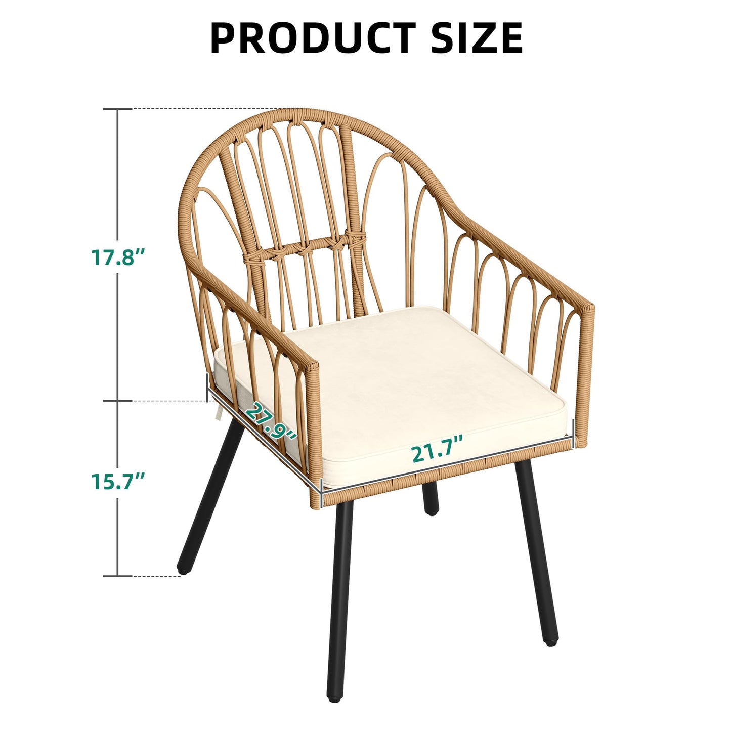 YITAHOME 4 Pieces Rattan Wicker Dinning Chairs, Outdoor Indoor Patio Furniture Set with Cushion and Curved Back All Weather Bistro Chair for Garden Backyard Porch Poolside Restaurant