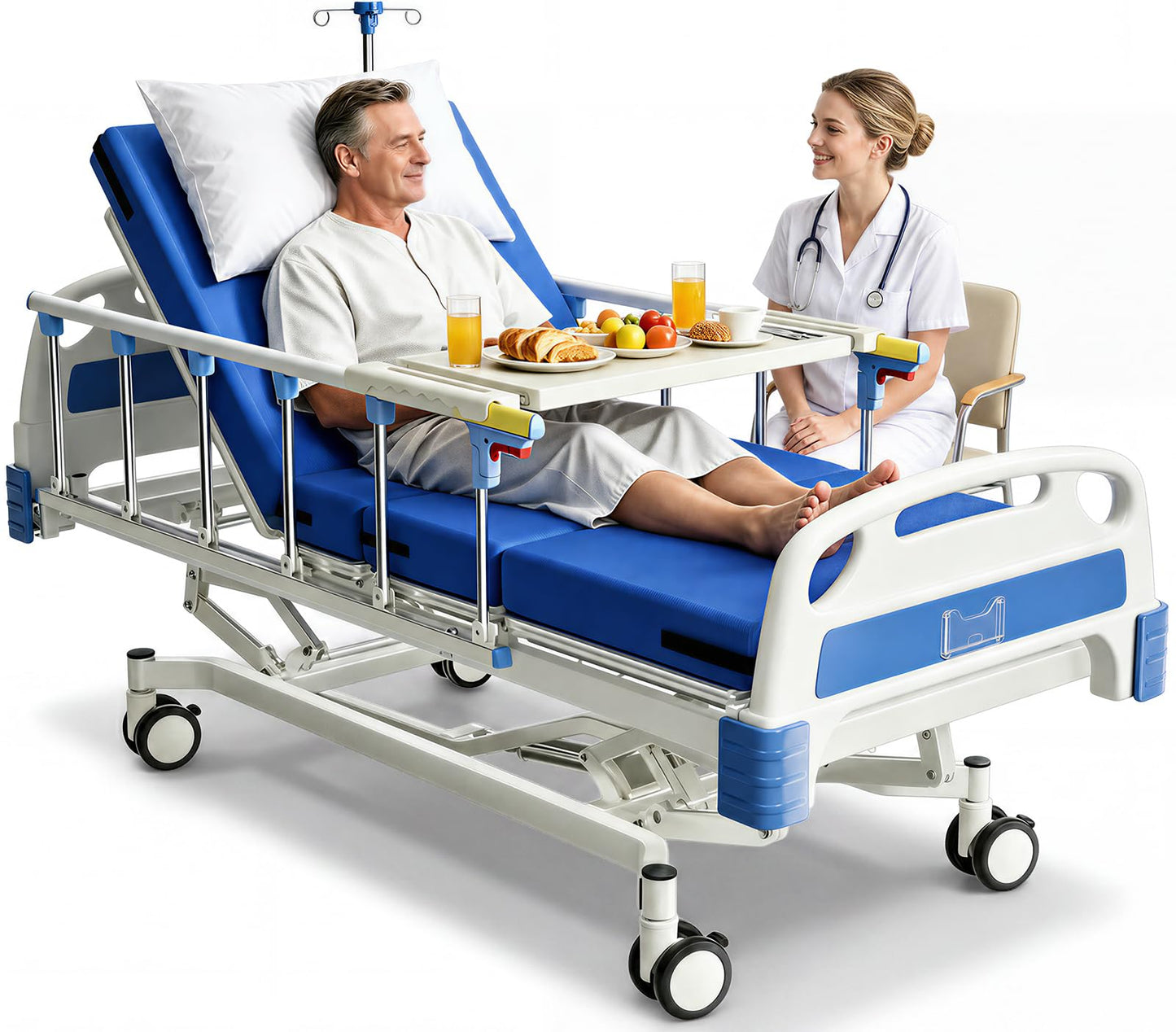 DAHAIY 3 Function 600LBS Full Electric Hospital Bed, Beds for Home Use, Medical Bed for Seniors with Mattress, Adjustable Hospital, Frame, Medical Equipment, Special Needs Beds, IV Pole,