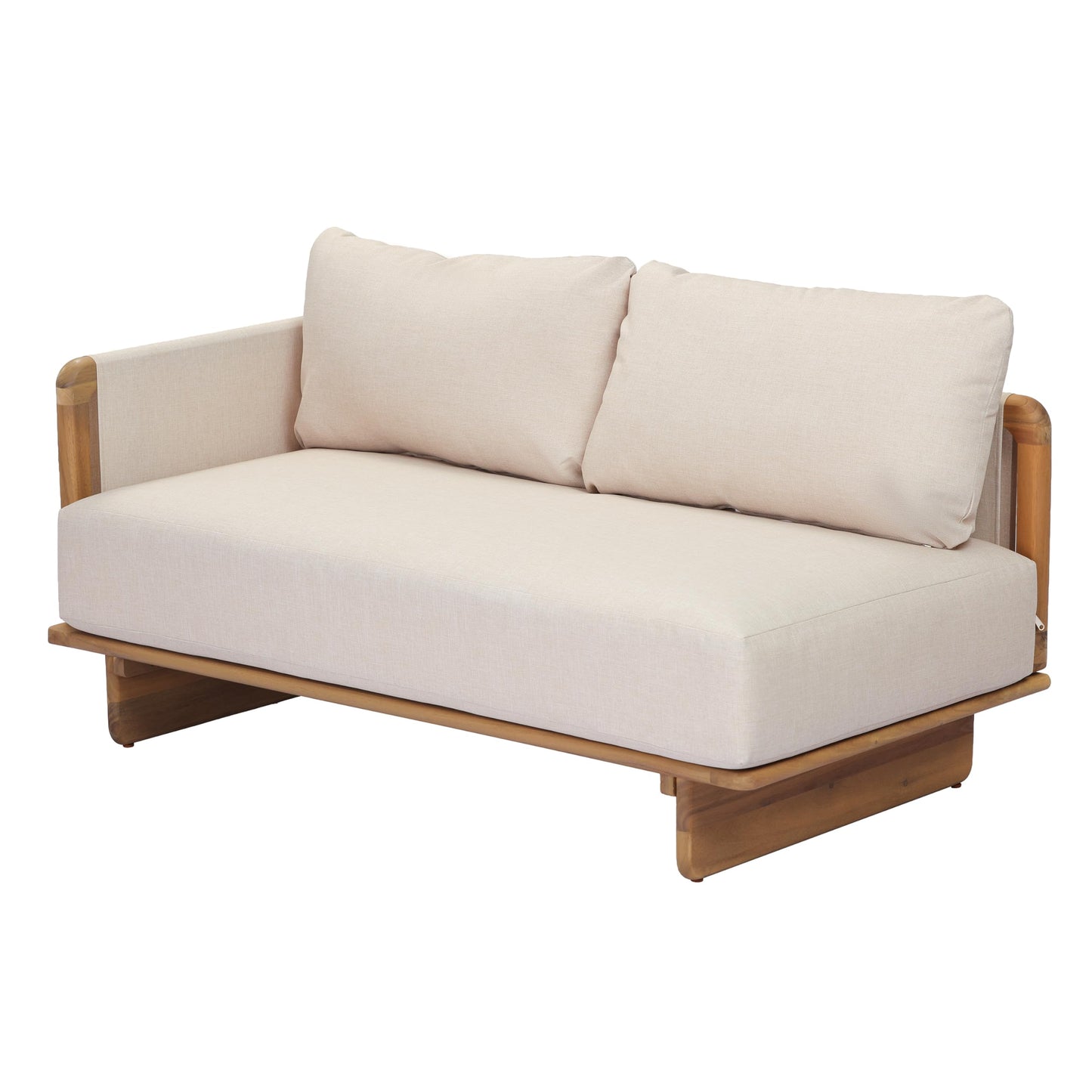 Merax Acacia Wood Outdoor Patio 105 Inch Loveseat Sofa with Cushions, Large 4-Seater Sofa Daybed for Backyard, Lawn, Deck, Balcony, Water Repellent Fabric, 400 lbs Capacity, Light Teak +Beige