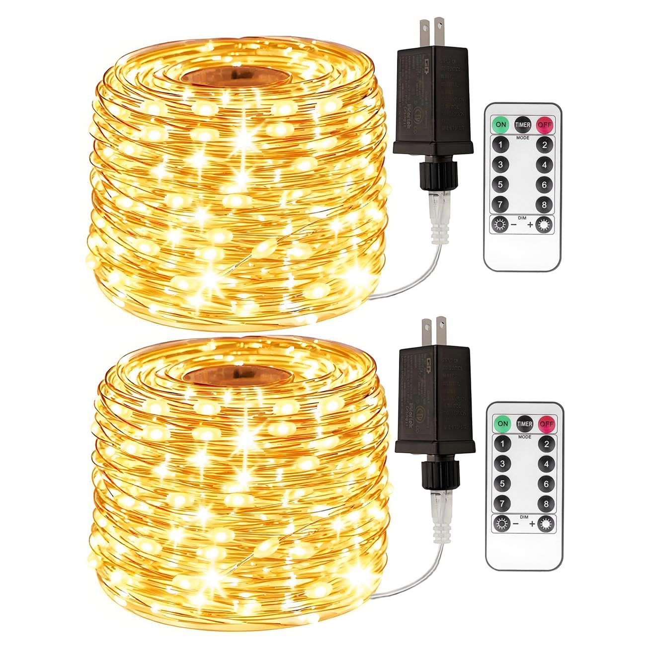 RESNICE 200 LED Fairy Lights String Lights, Warm White, 66Ft Silver Wire with Remote, 2 Pack, Model DS-SL-300-CTR