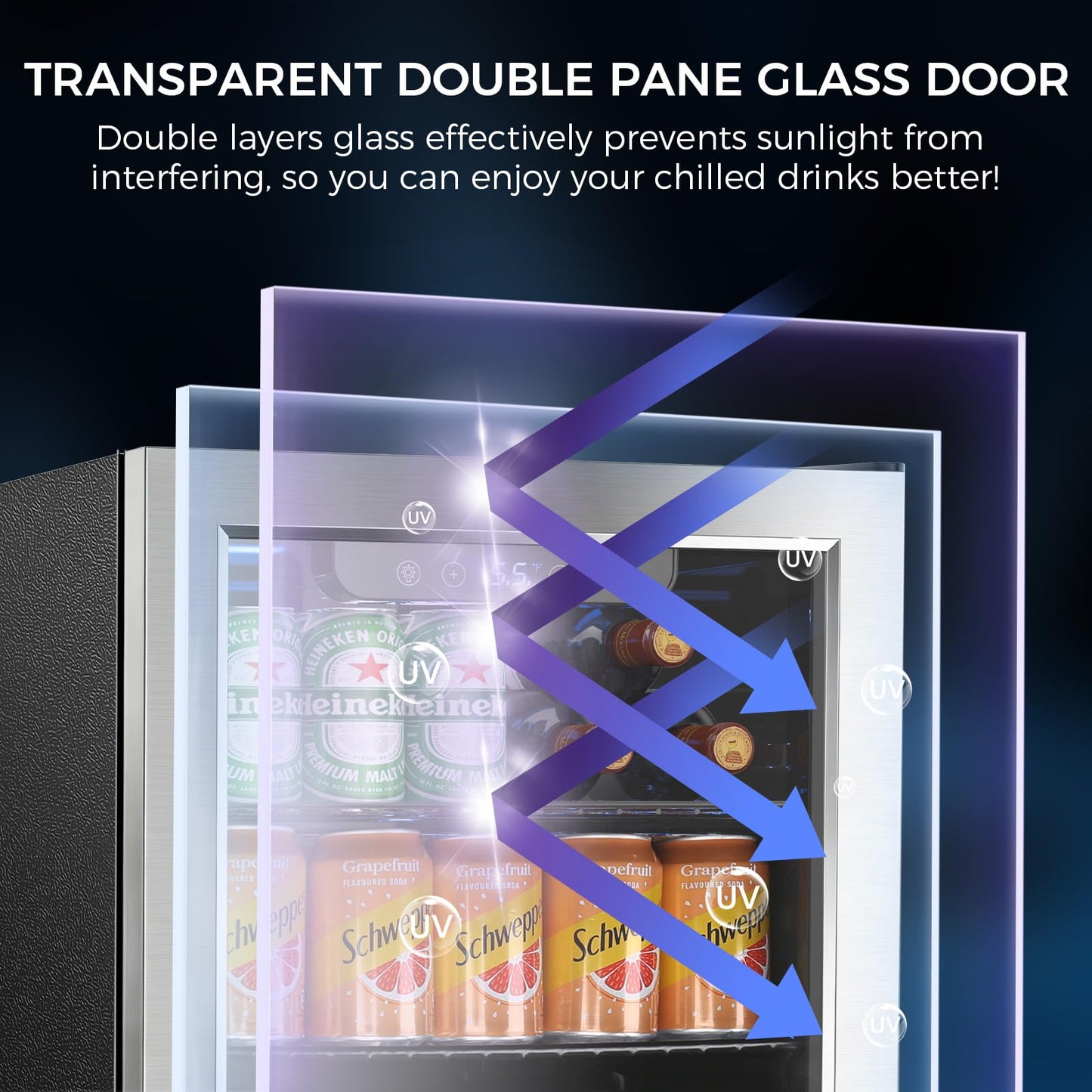 Electactic 68 Cans Beverage Refrigerator Cooler,1.7 cu.ft Mini Fridge with Seamless Stainless Steel & Glass Door for Beer, Soda,Wine, Digital Temperature Control for Home Office Bar
