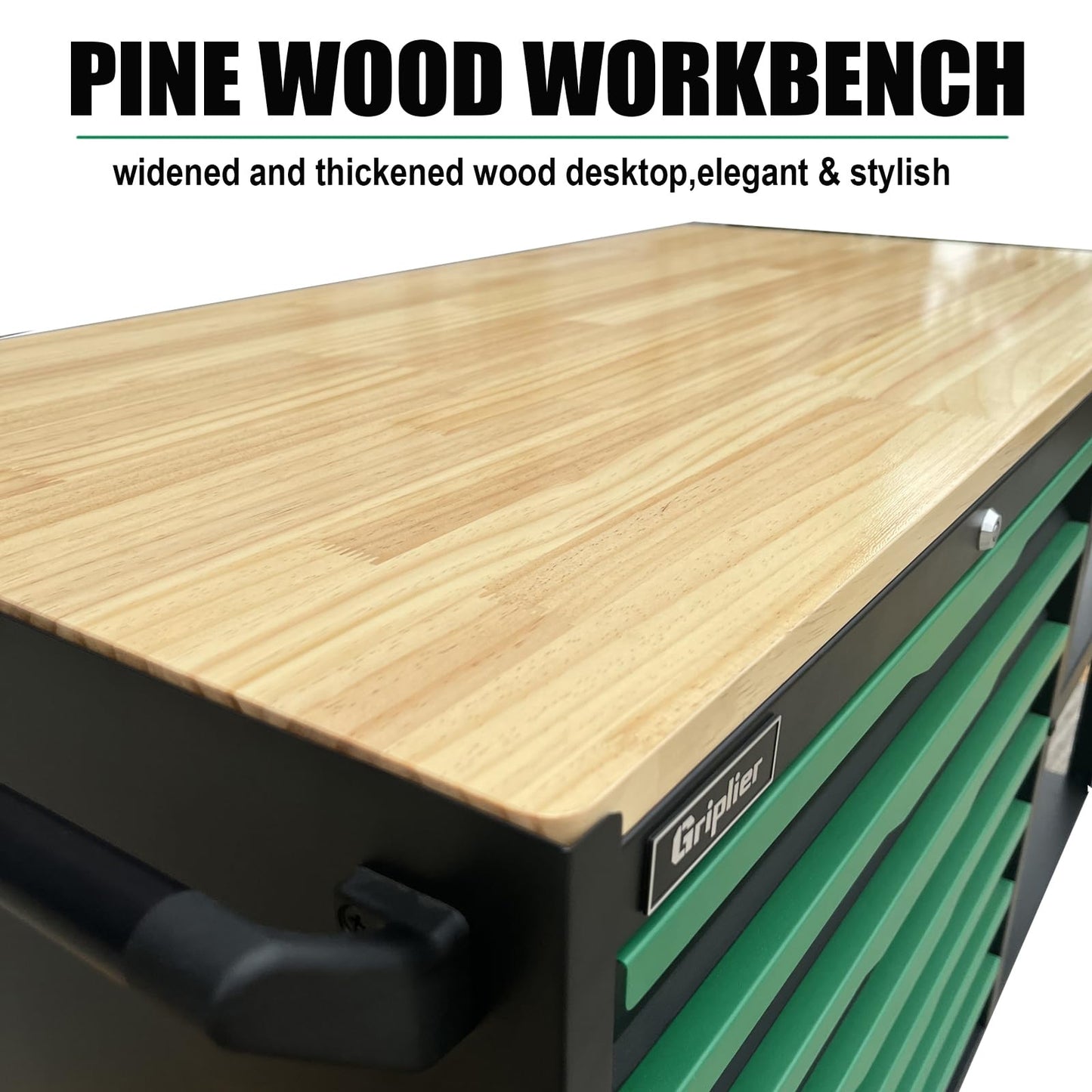 Griplier 14-Drawers Rolling Tool Chest with Wood Workbench,Brake Casters,Lock & Key,Heavy-Duty Steel Tool Cabinet Storage, for Home,Garbge or Workshop Use (14 Drawers)