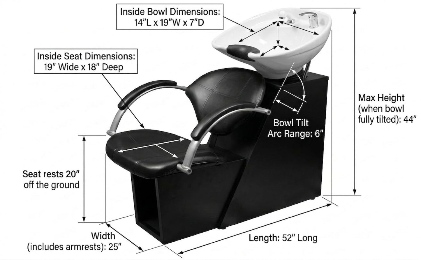 LCL Beauty Professional Salon Shampoo Backwash Unit with Adjustable Tilt Ceramic Bowl, Triple Certified Vacuum Breaker, Includes 6 Microfiber Towels (White Ceramic Bowl)