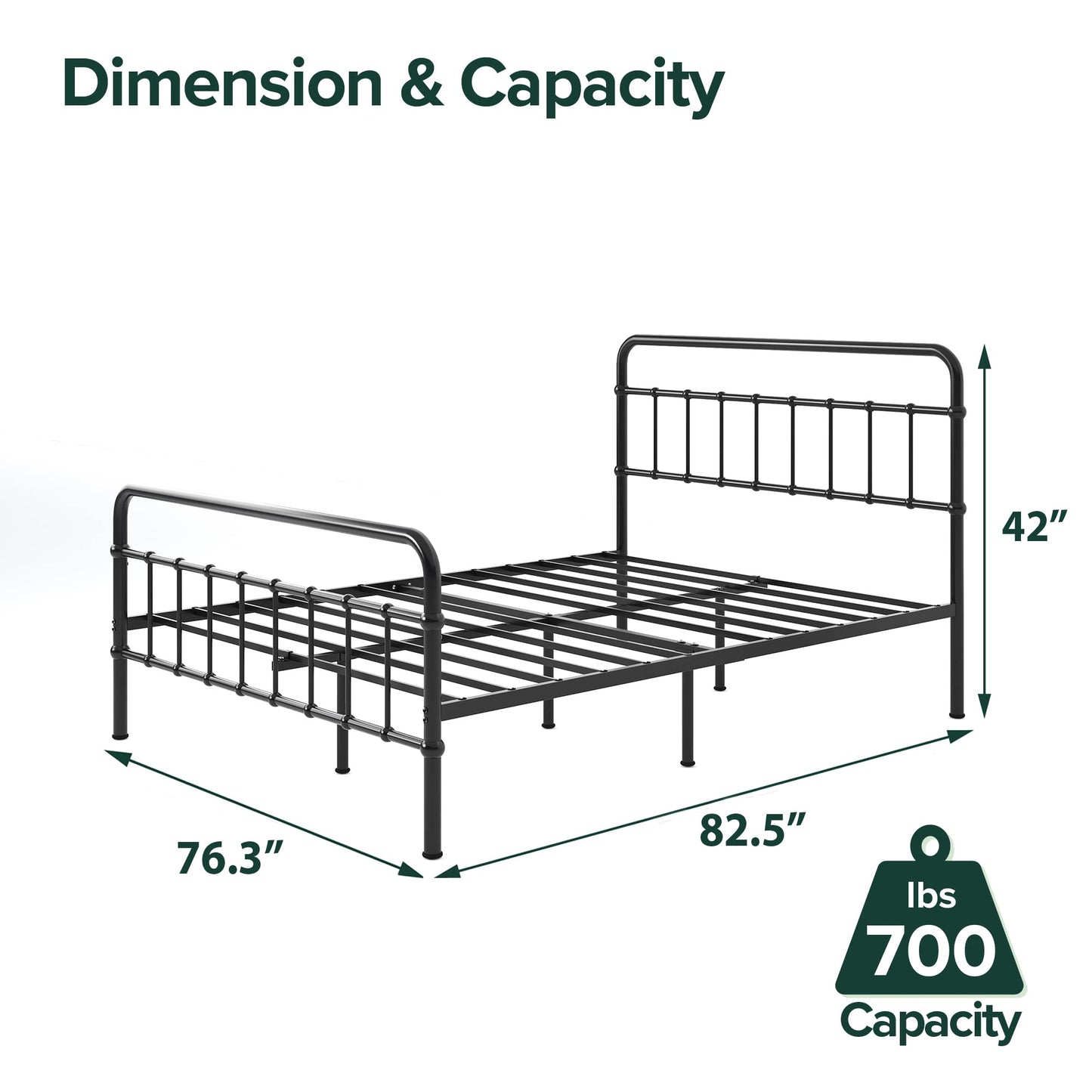 Zinus Florence Metal Platform Bed Frame, Mattress Foundation, No Box Spring Needed, Easy Assembly, Black, King