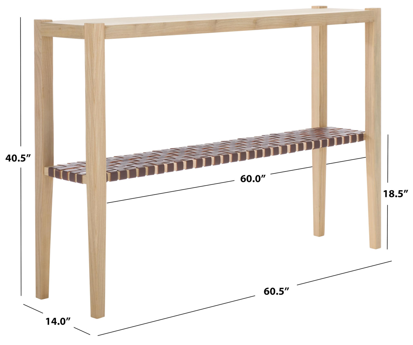SAFAVIEH Home Collection Sigurd Cognac Leather/Unfinished Natural Solid Wood Bar Height Dining Console Table