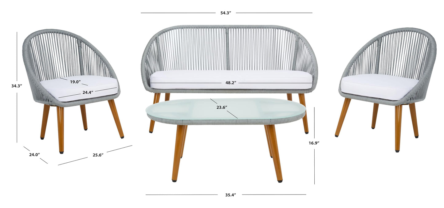 SAFAVIEH Outdoor Collection Halcott Grey/White Wicker 4-Piece Conversation Patio Set