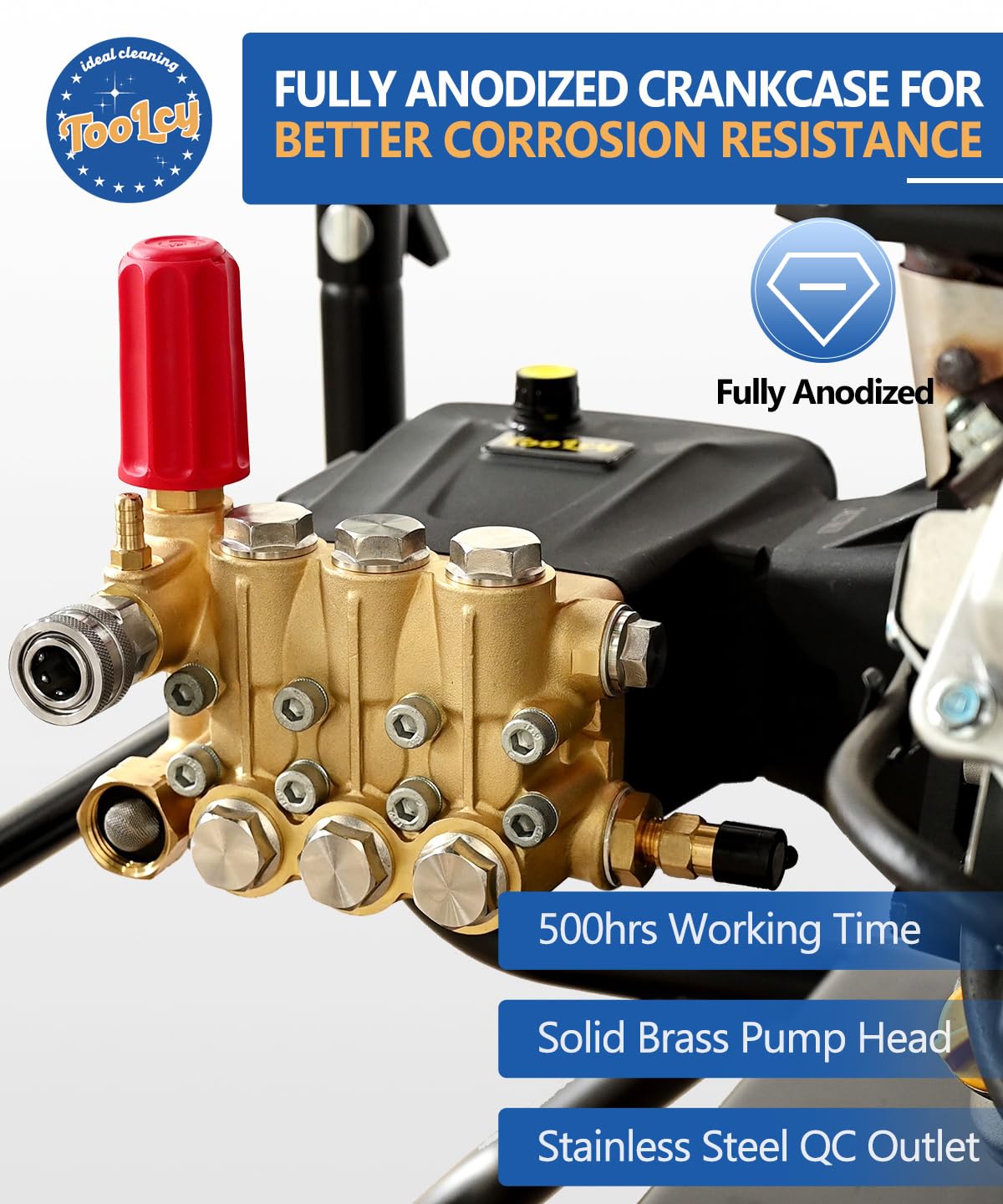 TOOLCY Pressure Washer Pump Max 4400 PSI 4.2 GPM, 1" Shaft Horizontal Gas Power Washer Replacement, Direct Drive Triplex Plunger Pump with Pressure Adjustment Unloader, 5 Nozzle Tips
