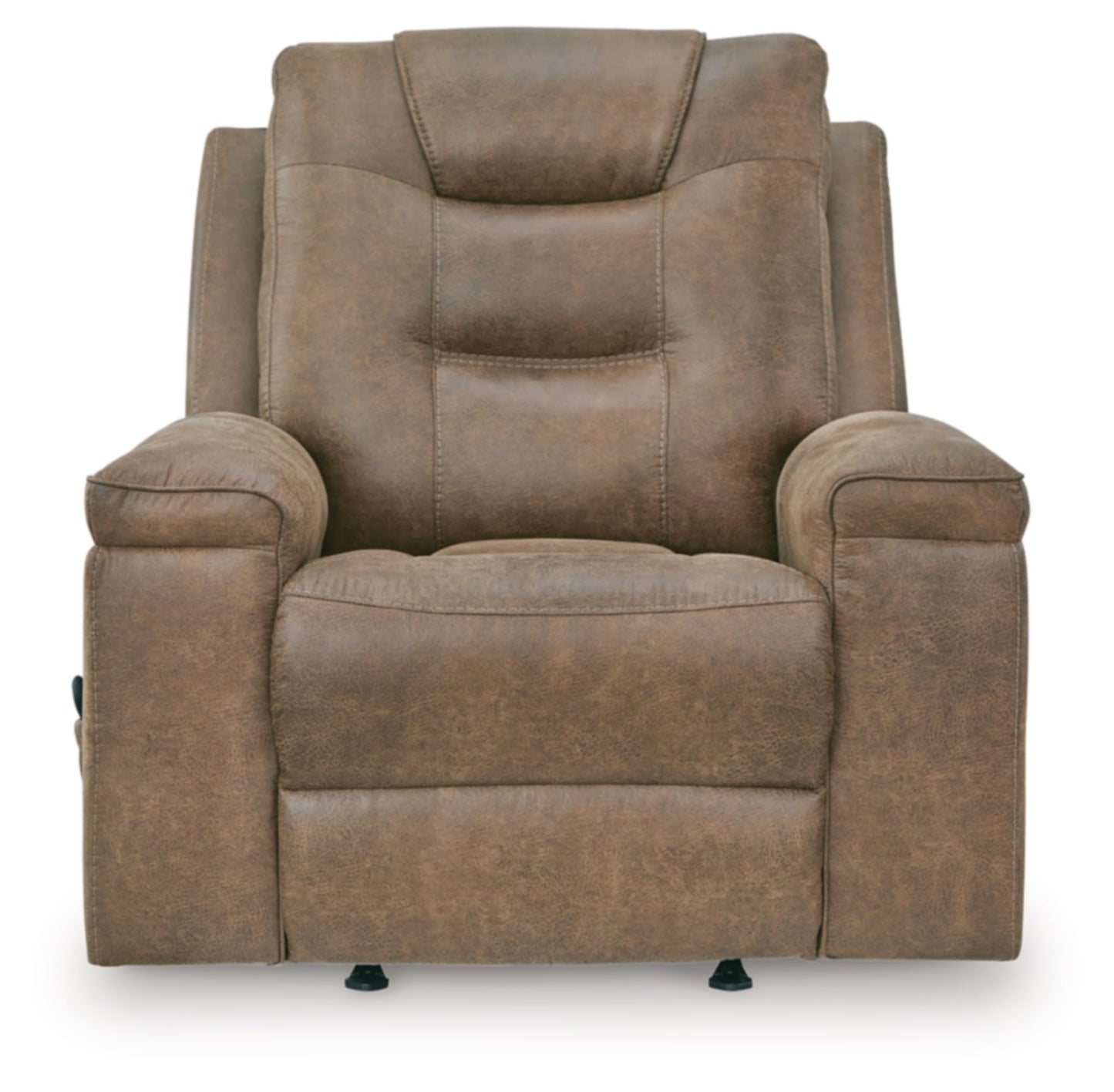 Signature Design by Ashley Shadehille Contemporary Faux Leather Manual Rocker Recliner with Side Pocket, Heat and Massage, Light Brown