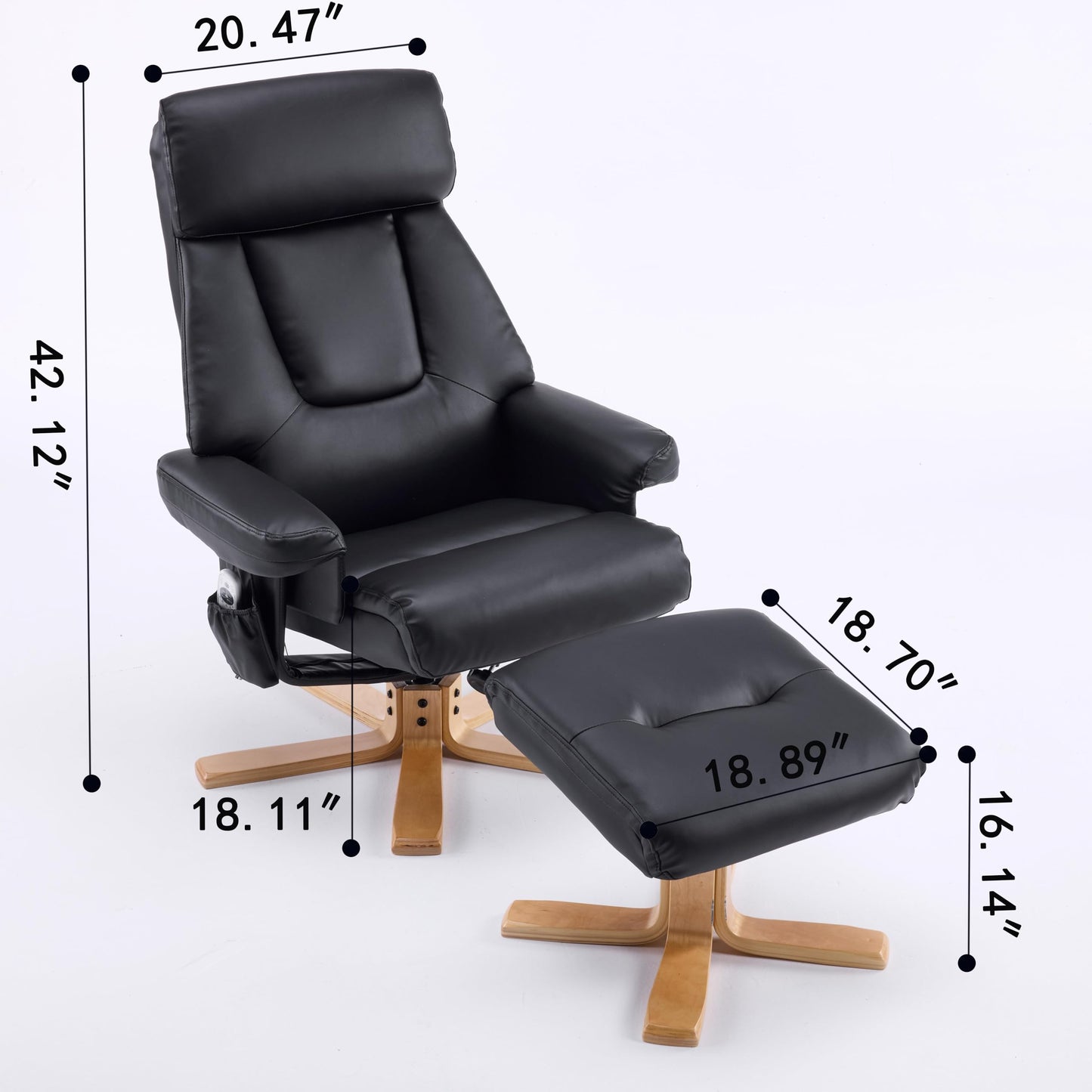 KEIKI 360 Degree Swivel Accent Chair, PU Leather Heated Massage Chair with Ottoman， Ergonomic Seat for Living Room, Lounge, Office, Black